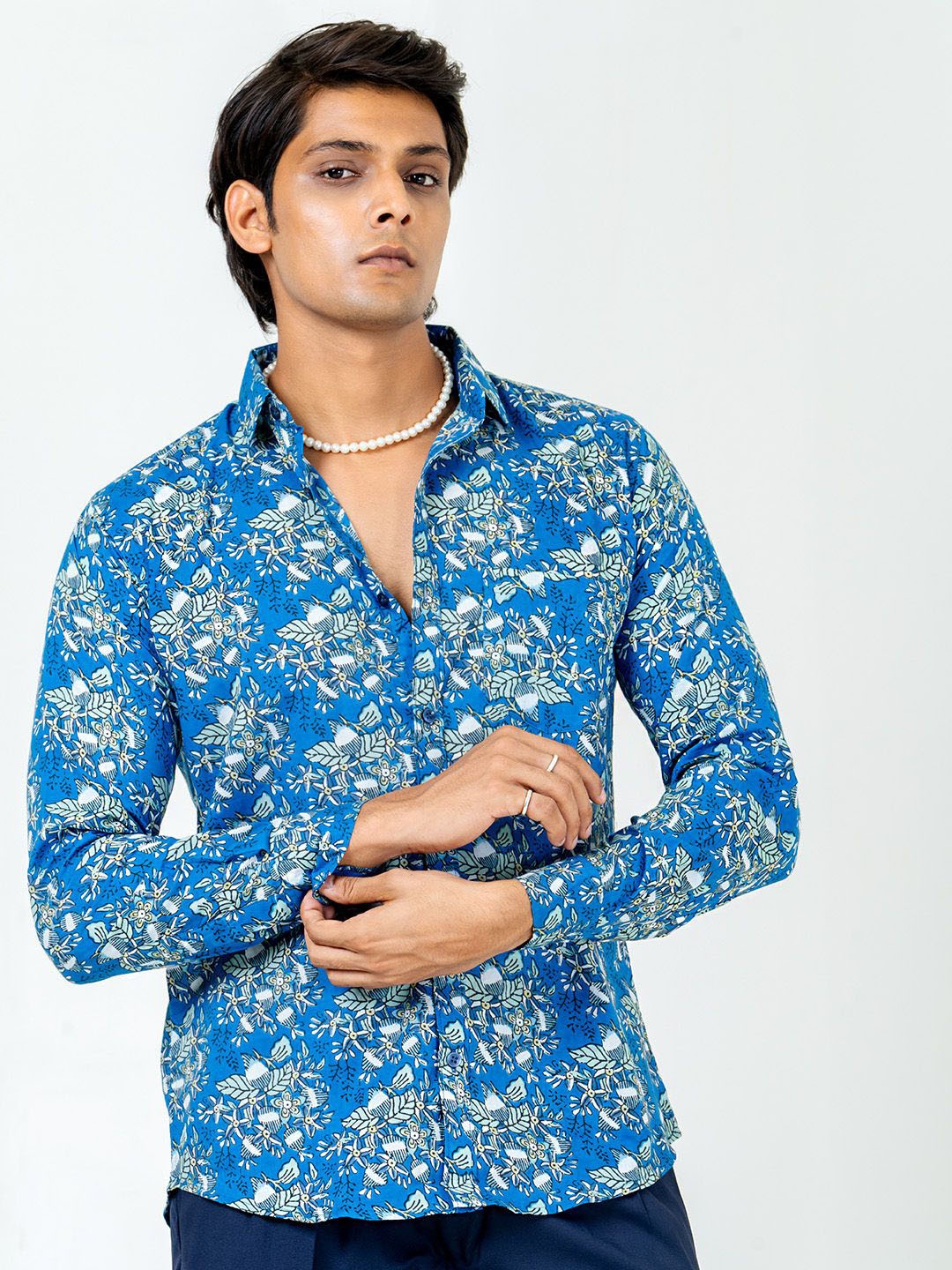 

Tistabene Men Comfort Spread Collar Floral Printed Cotton Casual Shirt, Blue