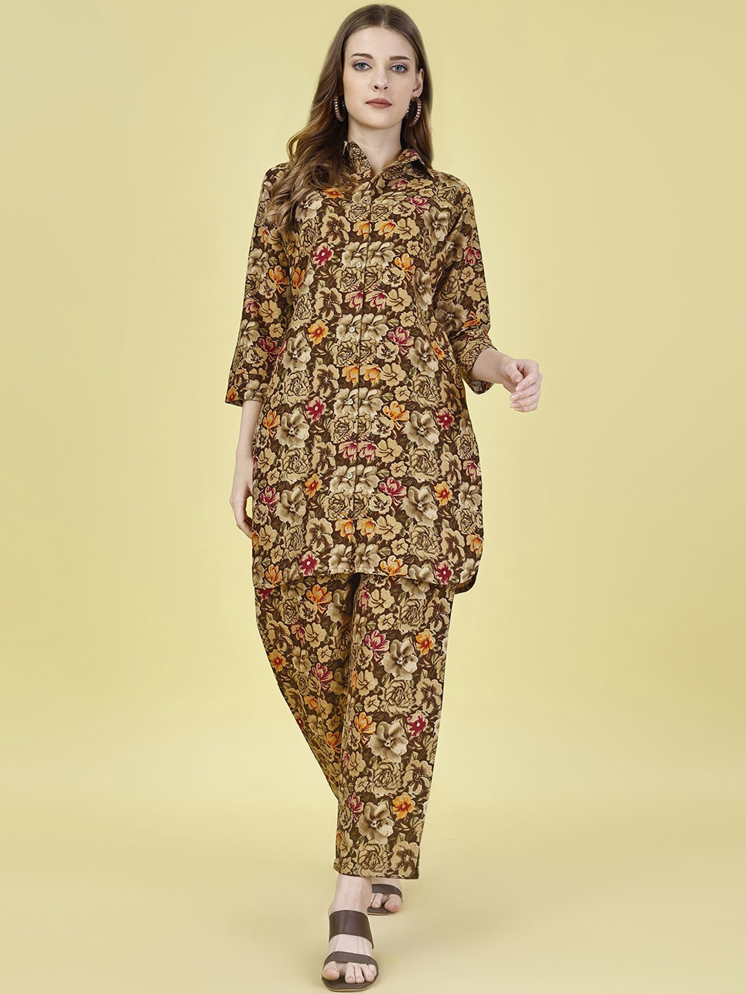 

Rujave Floral Printed Tunic With Trousers, Brown