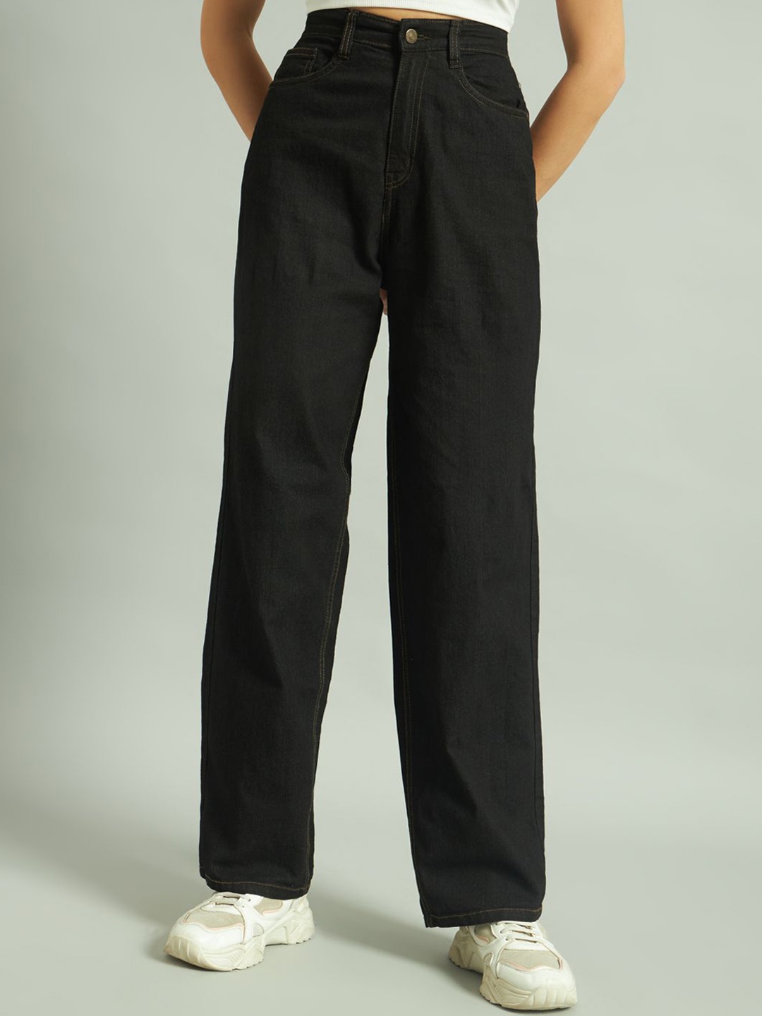 

GUTI Women Wide Leg High-Rise Stretchable Jeans, Black