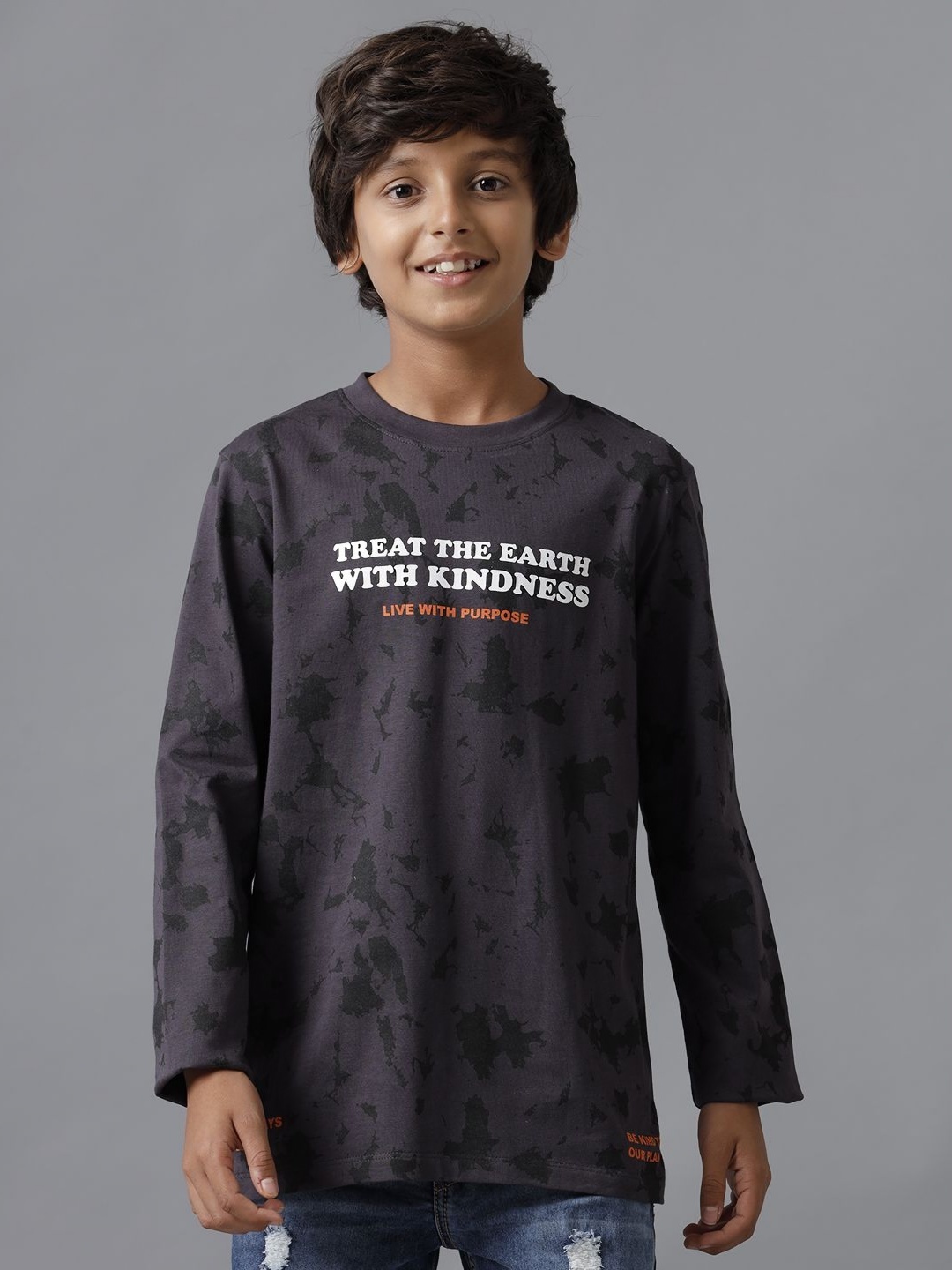

UNDER FOURTEEN ONLY Boys Typography Printed Round Neck Cotton T-shirt, Grey