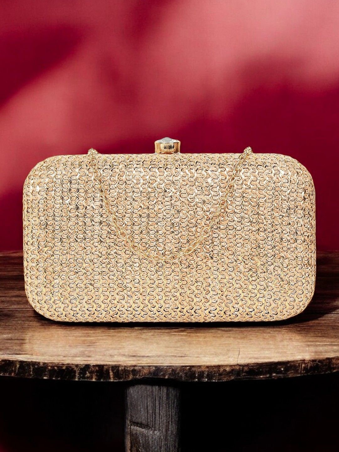 

CRUSSET Textured Box Clutch, Gold