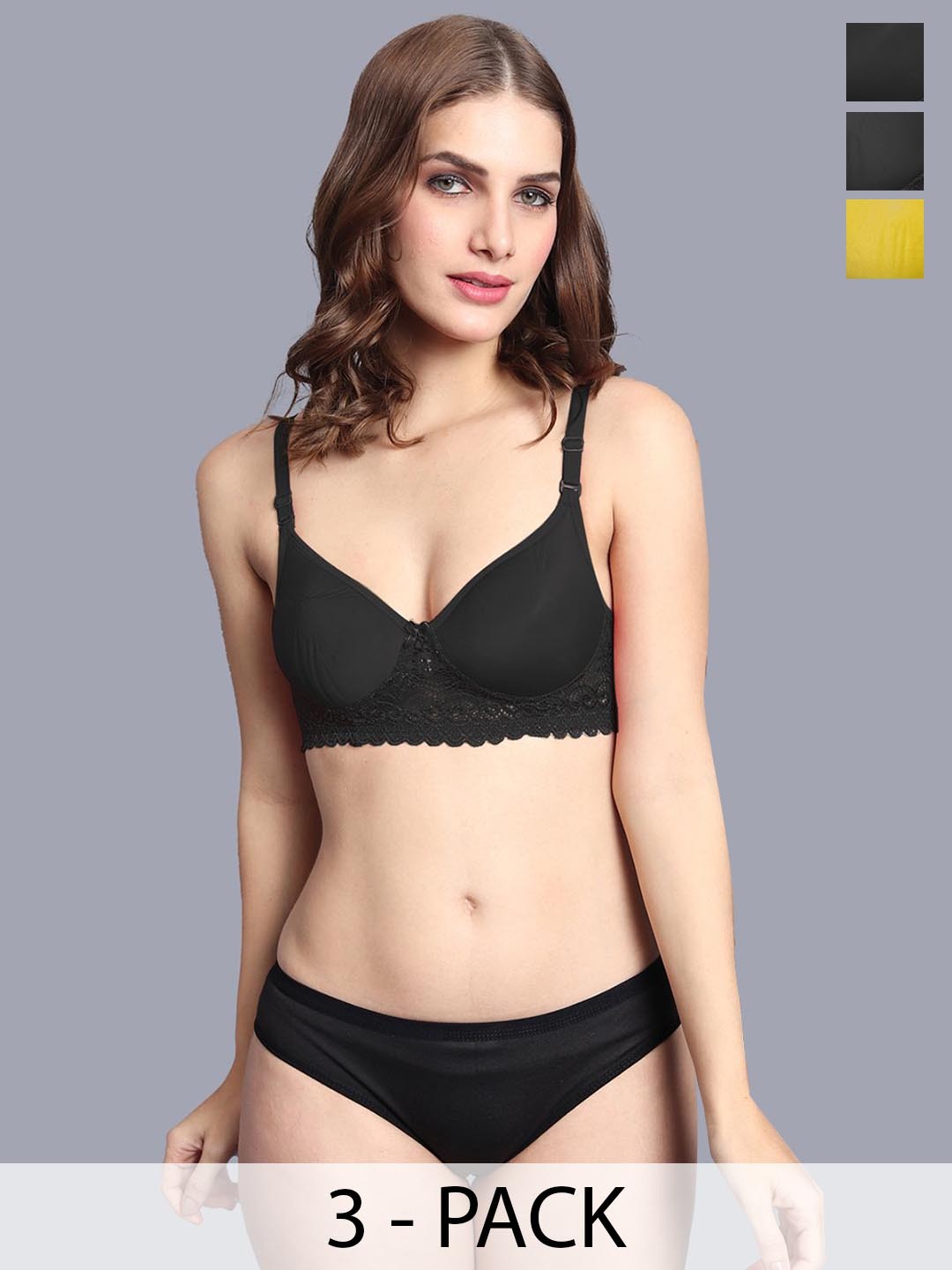

AROUSY Women Pack Of 2 Lightly Padded Lingerie Set, Black
