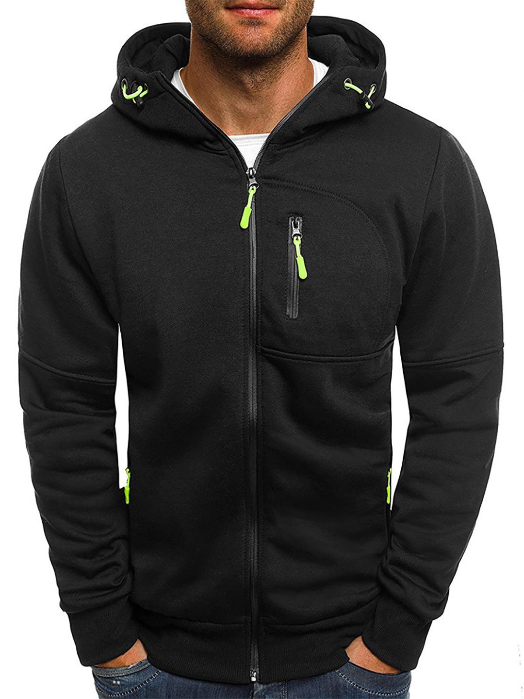 

StyleCast x Revolte Men Solid Hood Front-Open Sweatshirt, Black