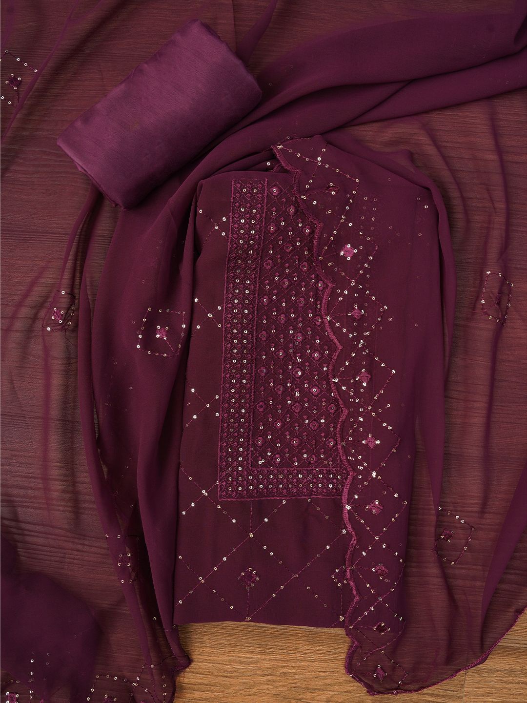 

Jaipur Kurti Embroidered Silk Georgette Dress Material with Dupatta, Purple