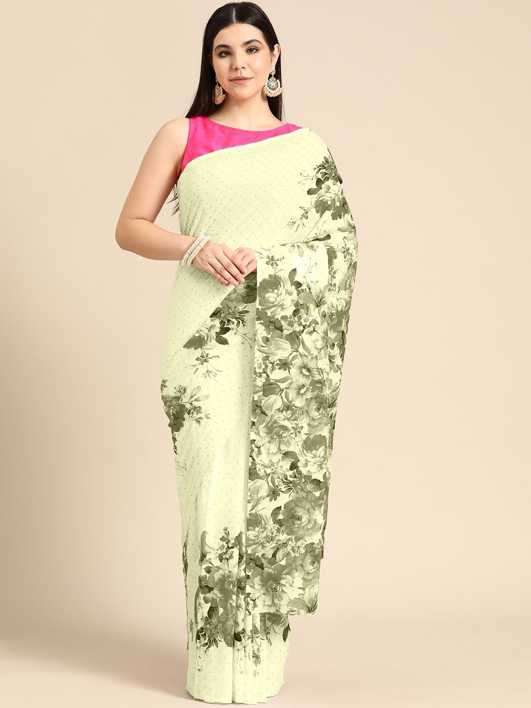 

BUTA BUTI Floral Printed Pure Cotton Saree, Green