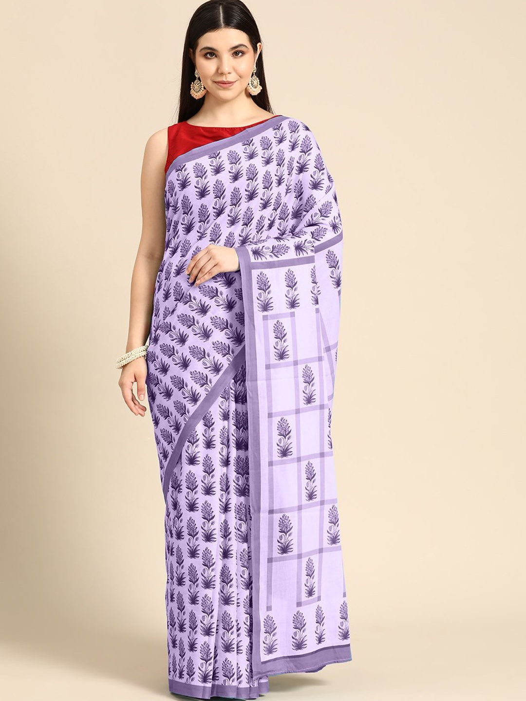 

BUTA BUTI Floral Pure Cotton Saree, Lavender