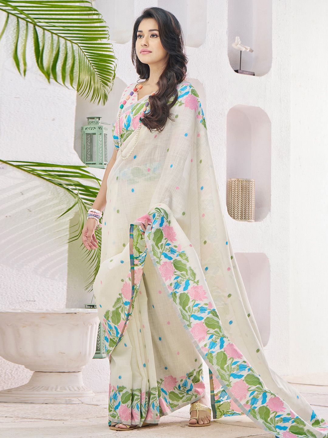 

Anouk Ethnic Motifs Woven Design Festive Wear Saree, Cream