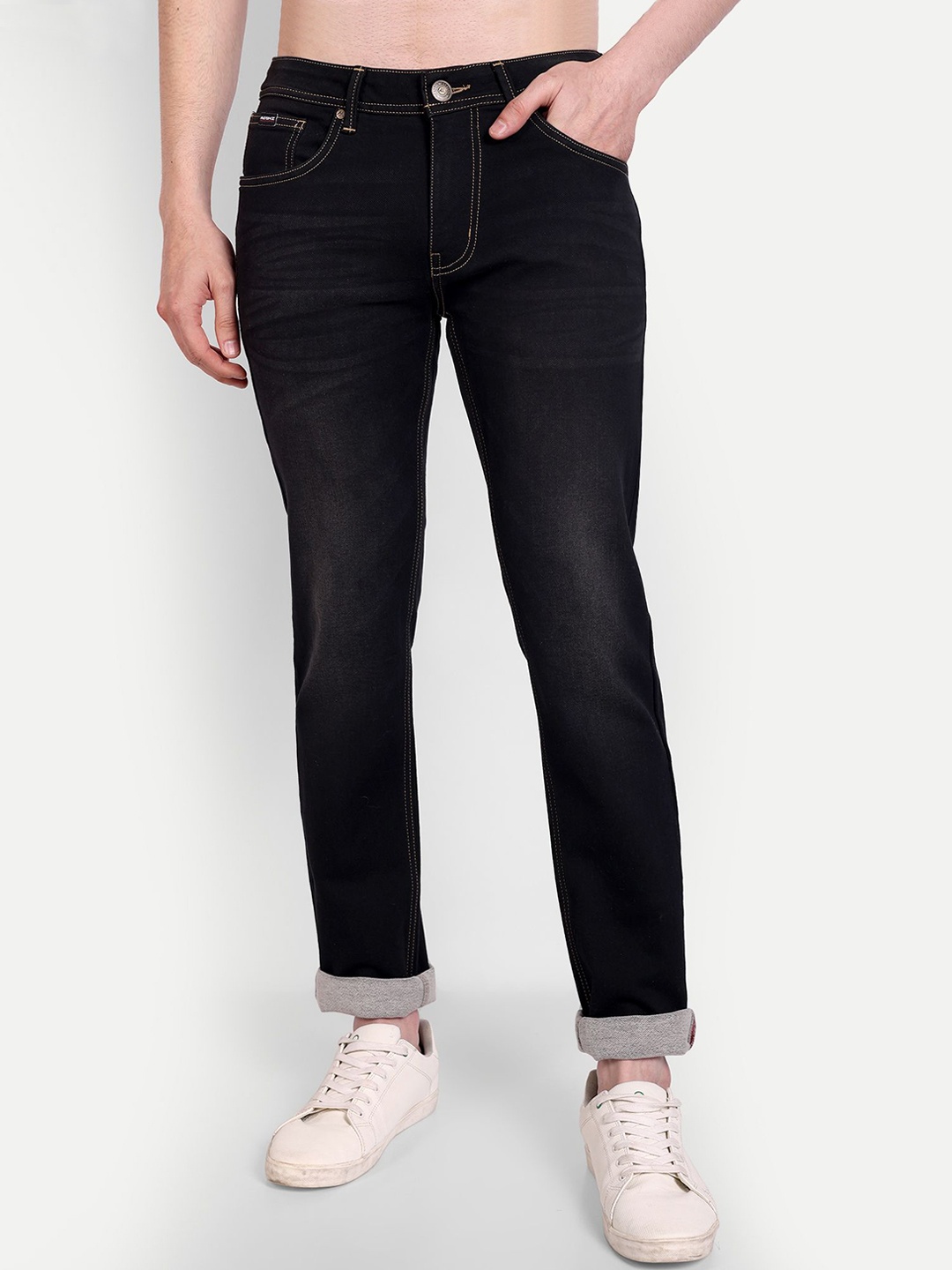 

MEGHZ Men Micheal Slim Fit Light Fade Stretchable Jeans, Black