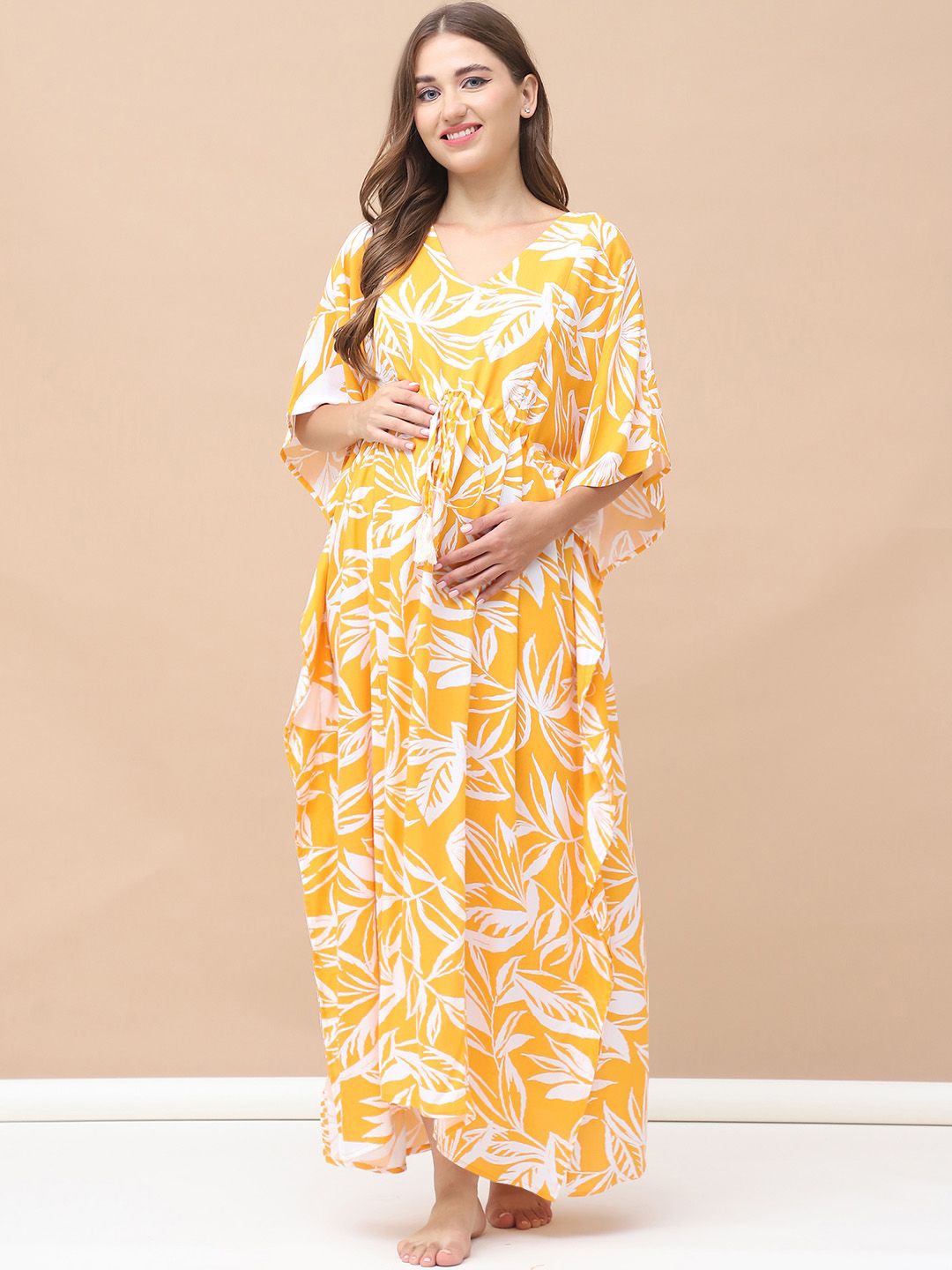 

Secret Wish Women Printed Maternity Maxi Nightdress, Yellow