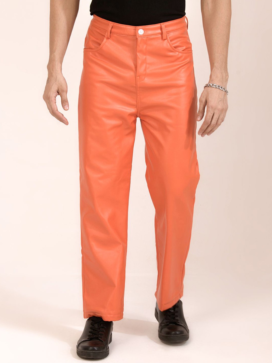 

BAESD Men Solid Smart Regular Trousers, Orange