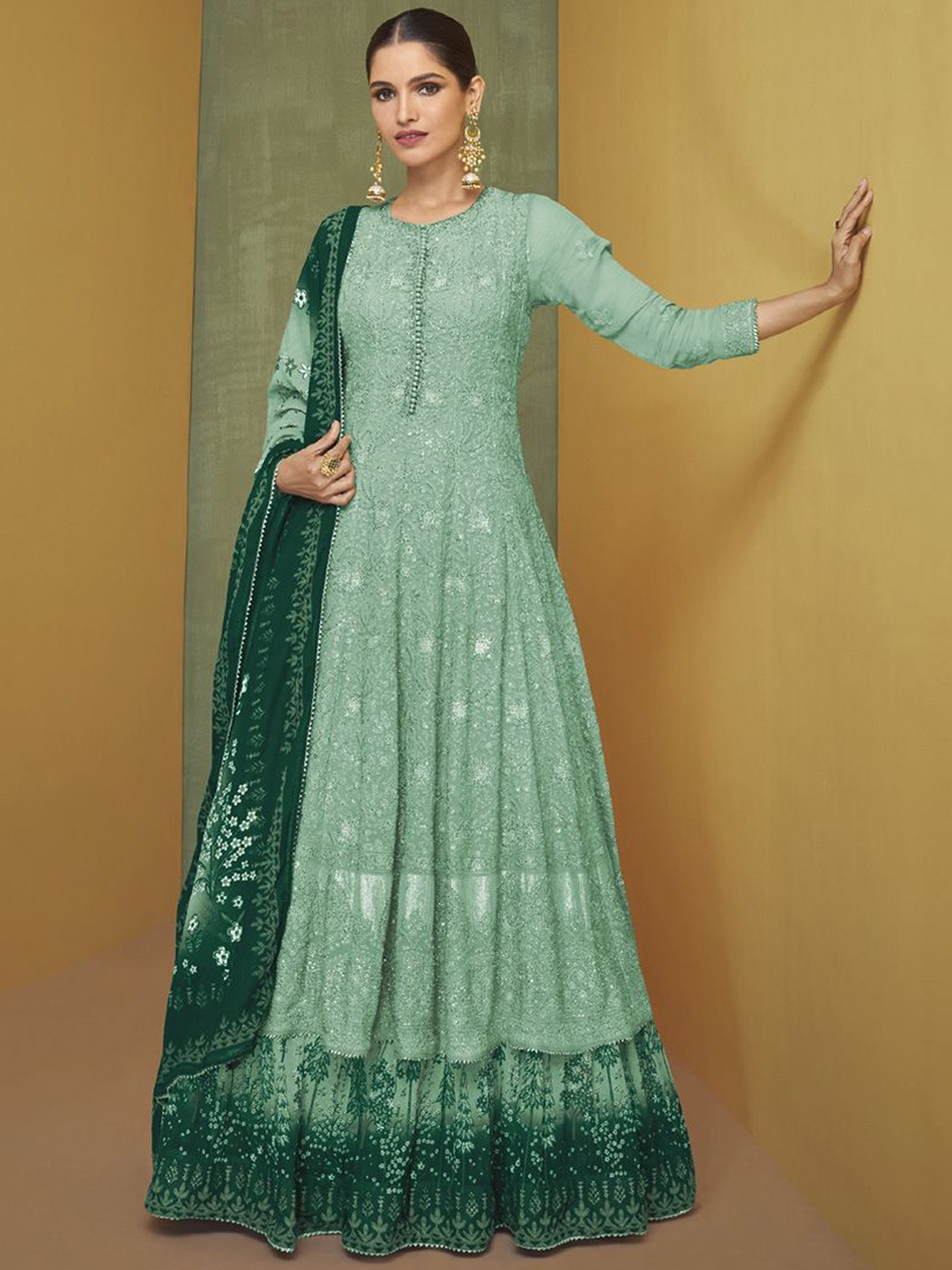 

ASISA Floral Embroidered Gotta Patti Georgette Semi-Stitched Dress Material, Turquoise blue