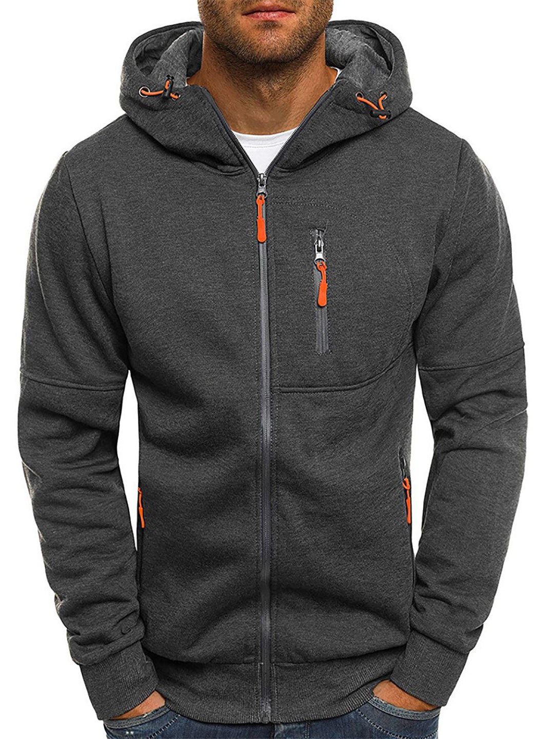 

StyleCast x Revolte Men Solid Hood Front-Open Sweatshirt, Grey