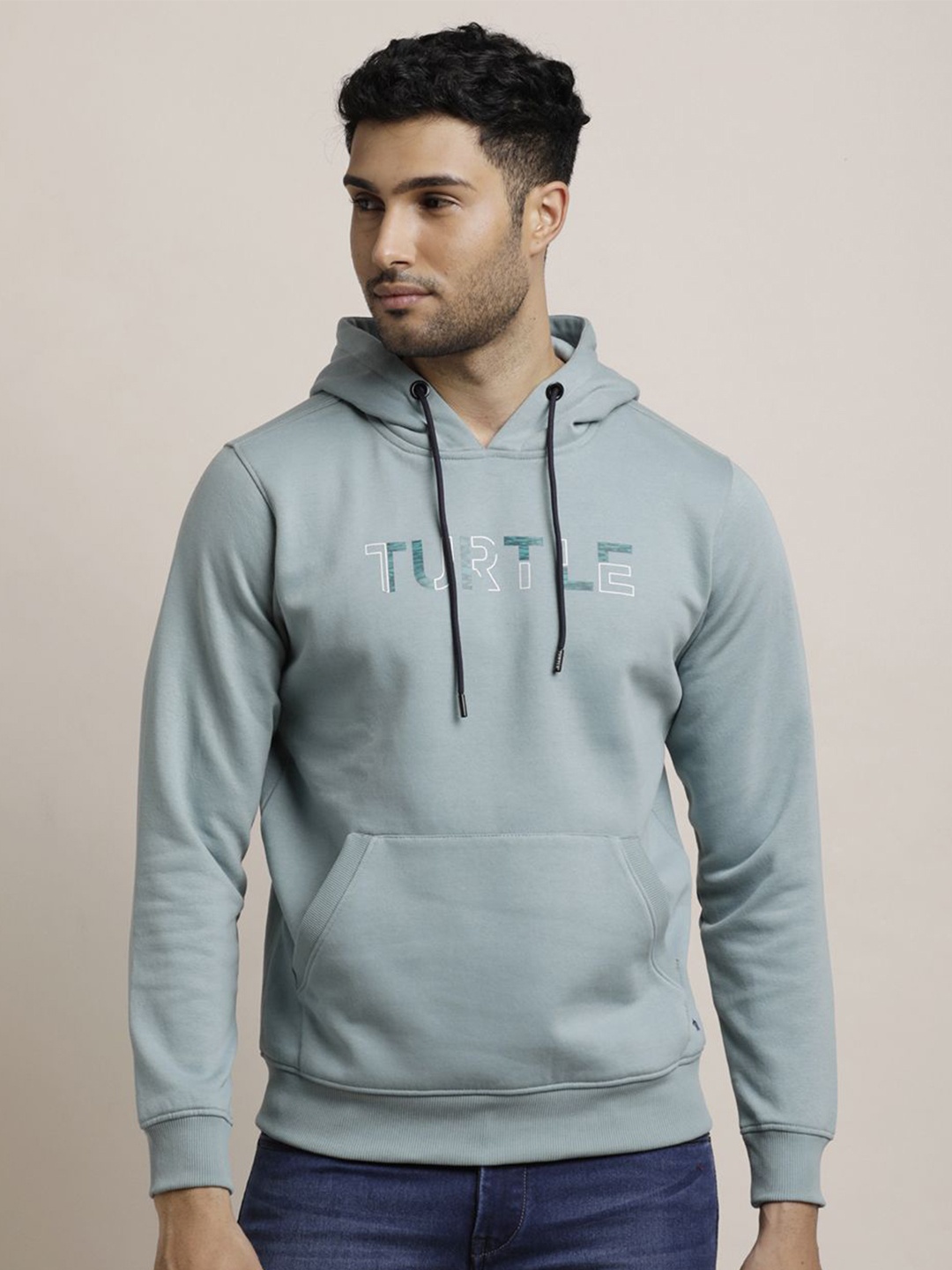 

Turtle Men Brand Logo Printed Hood Cotton Pullover Sweatshirt, Grey