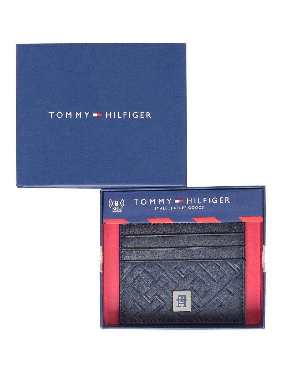

Tommy Hilfiger Men Geometric Leather Card Holder, Navy blue
