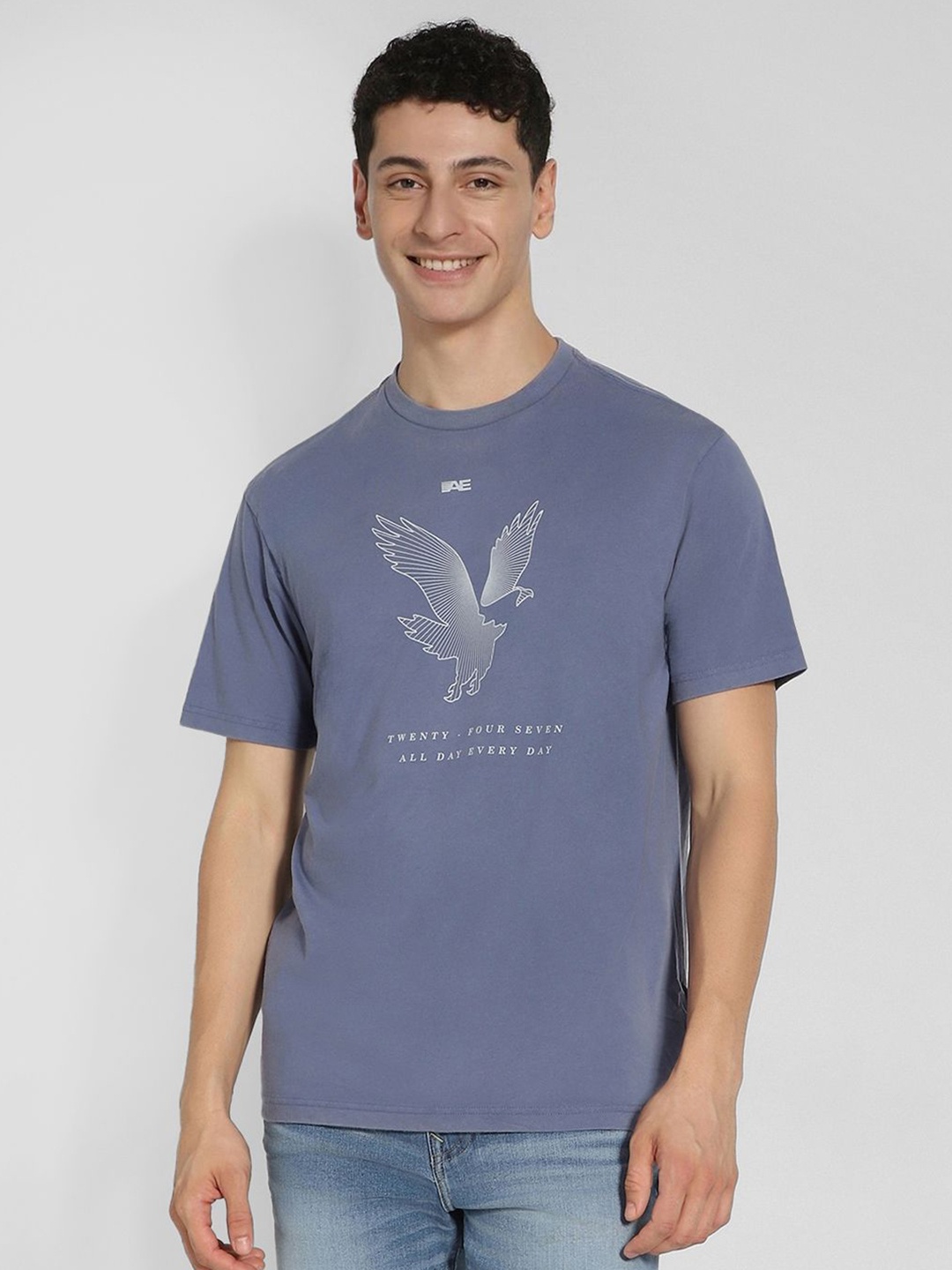 

AMERICAN EAGLE OUTFITTERS Men Graphic Printed Round Neck Cotton T-shirt, Blue