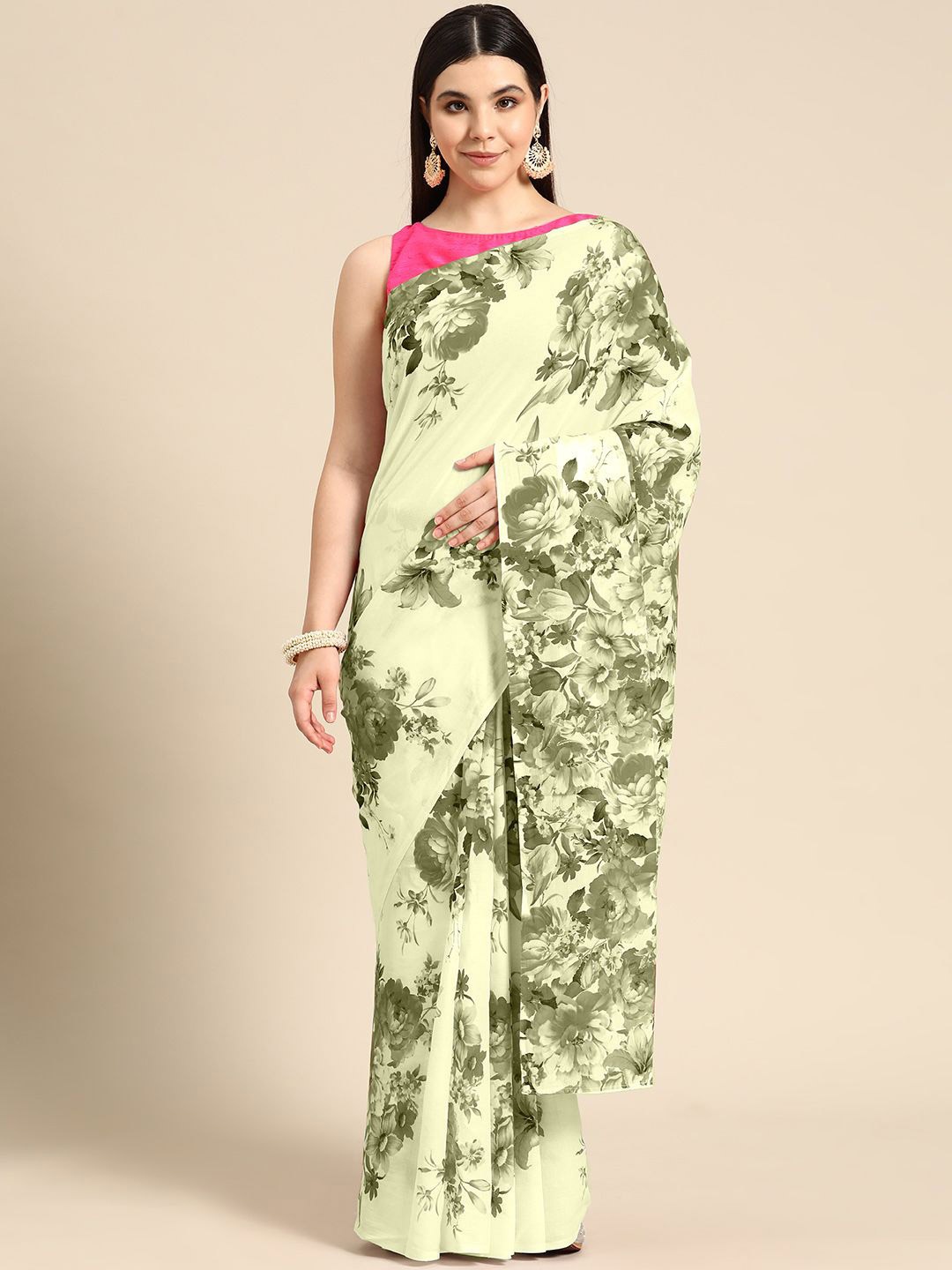 

BUTA BUTI Floral Pure Cotton Saree, Mustard