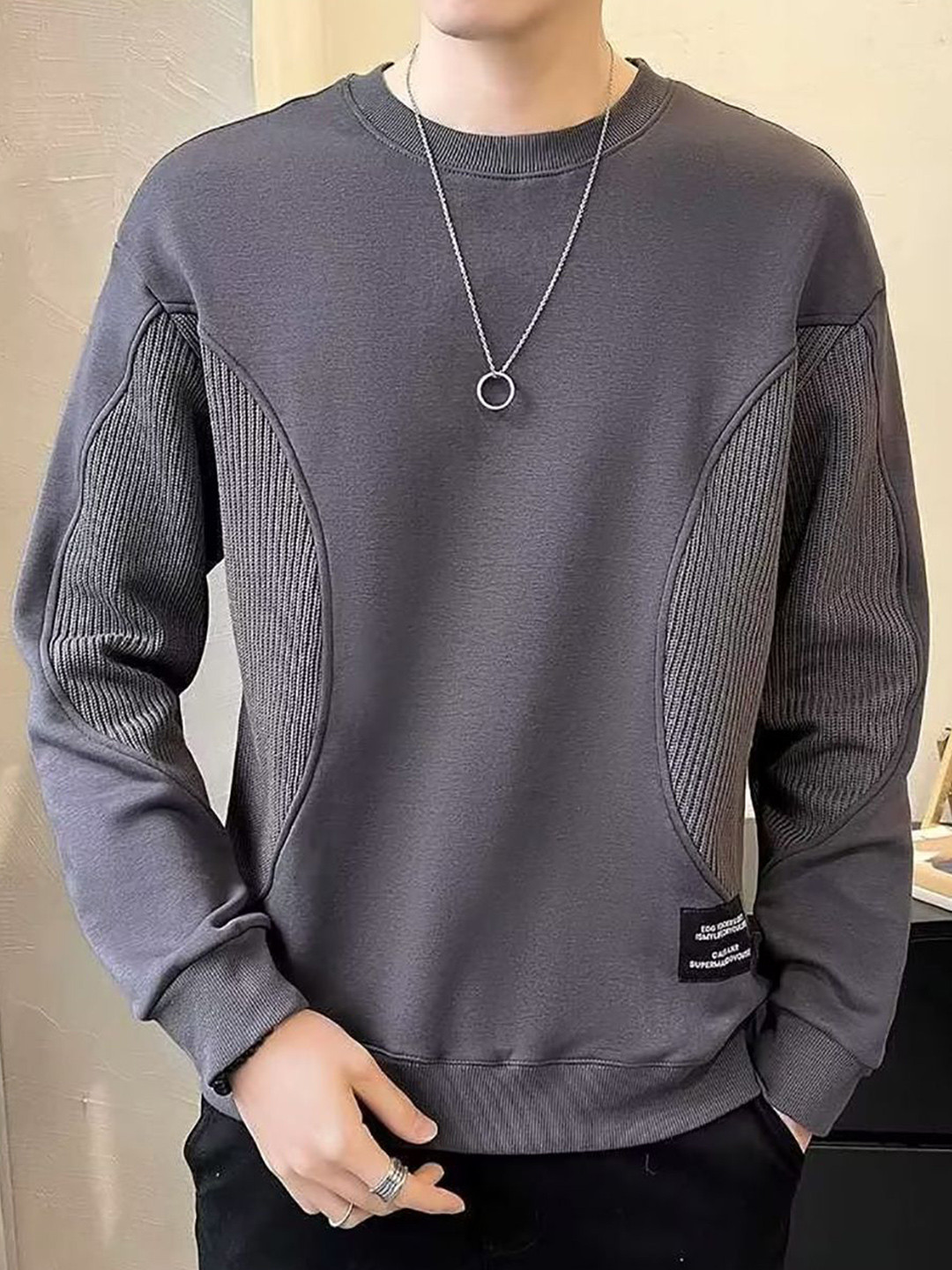 

StyleCast x Revolte Men Solid Round Neck Pullover Sweatshirt, Grey
