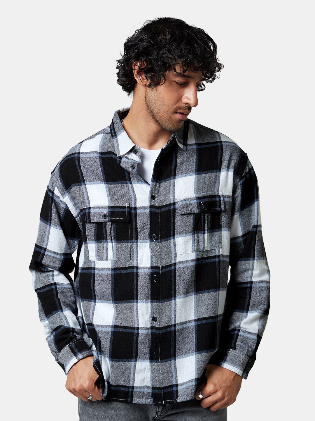 

The Souled Store Men Spread Collar Buffalo Checked Cotton Casual Shirt, Black