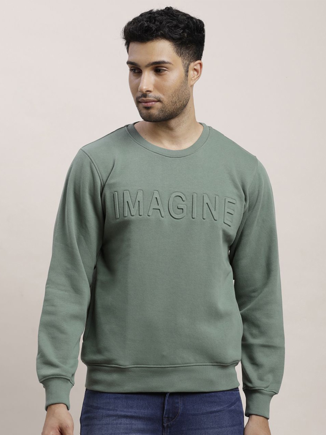 

Turtle Men Typography Printed Round Neck Cotton Pullover Sweatshirt, Green