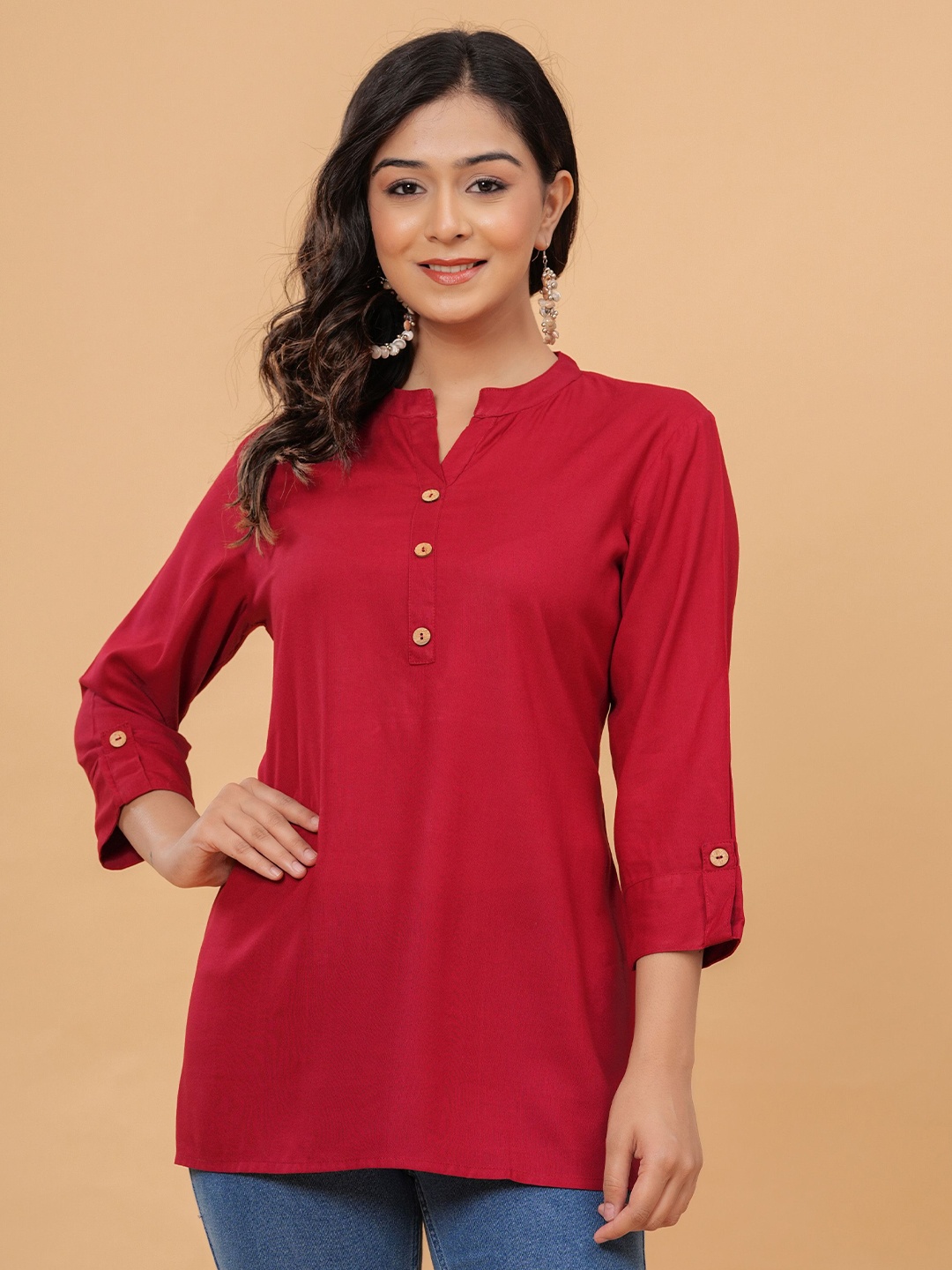 

BAESD Women Mandarin Collar Top, Maroon
