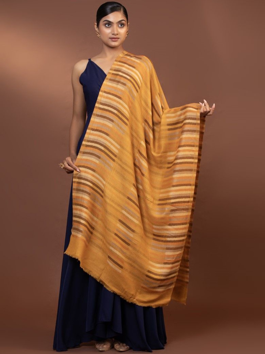 

MODARTA Striped Woollen Shawl, Yellow