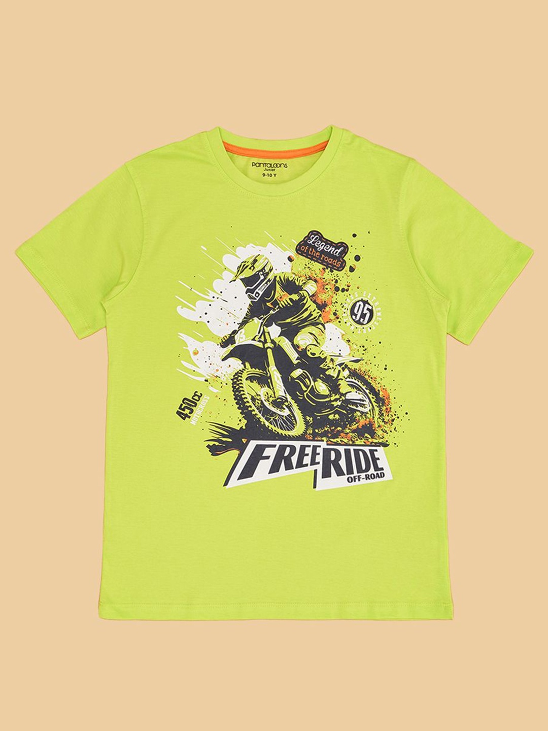 

Pantaloons Junior Boys Graphic Printed Round Neck Cotton T-shirt, Lime green