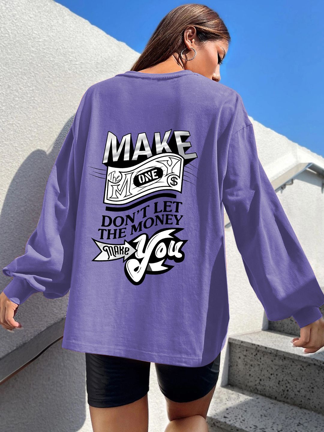 

CHKOKKO Women Graphic Printed Round Neck Oversized T-shirt, Purple