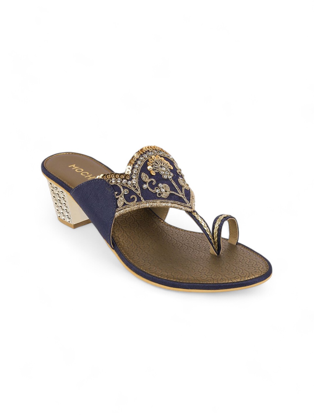 

Mochi Women's Textured Block Sandals, Navy blue