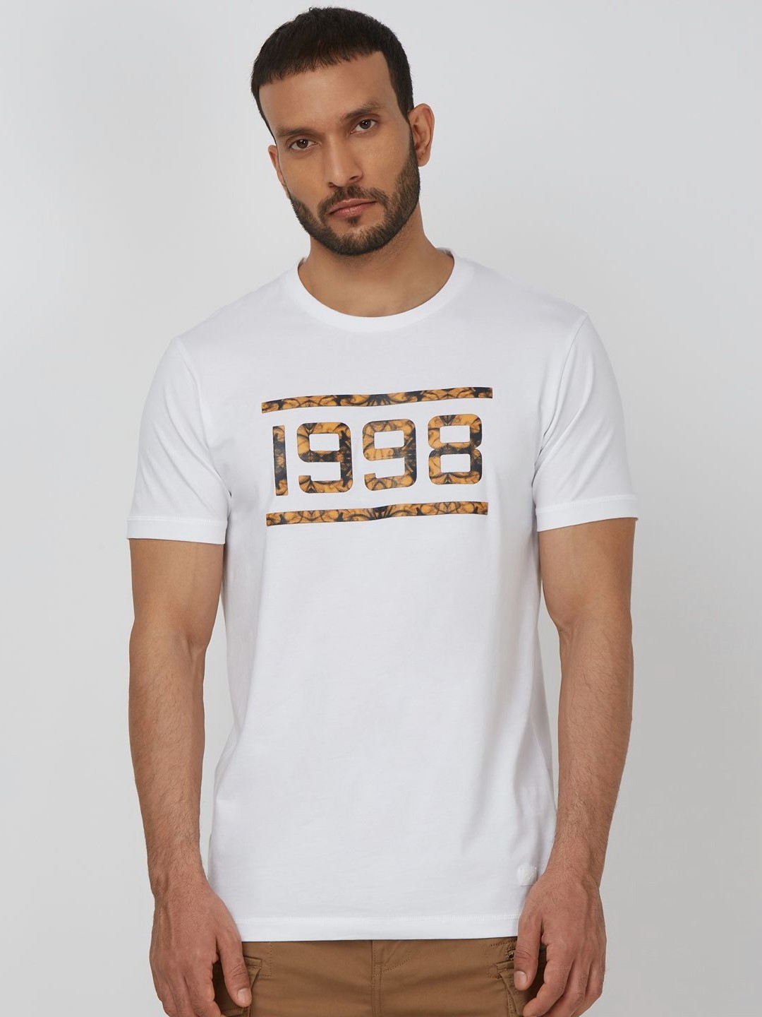 

Mufti Men Typography Printed Round Neck Cotton Slim Fit T-shirt, White
