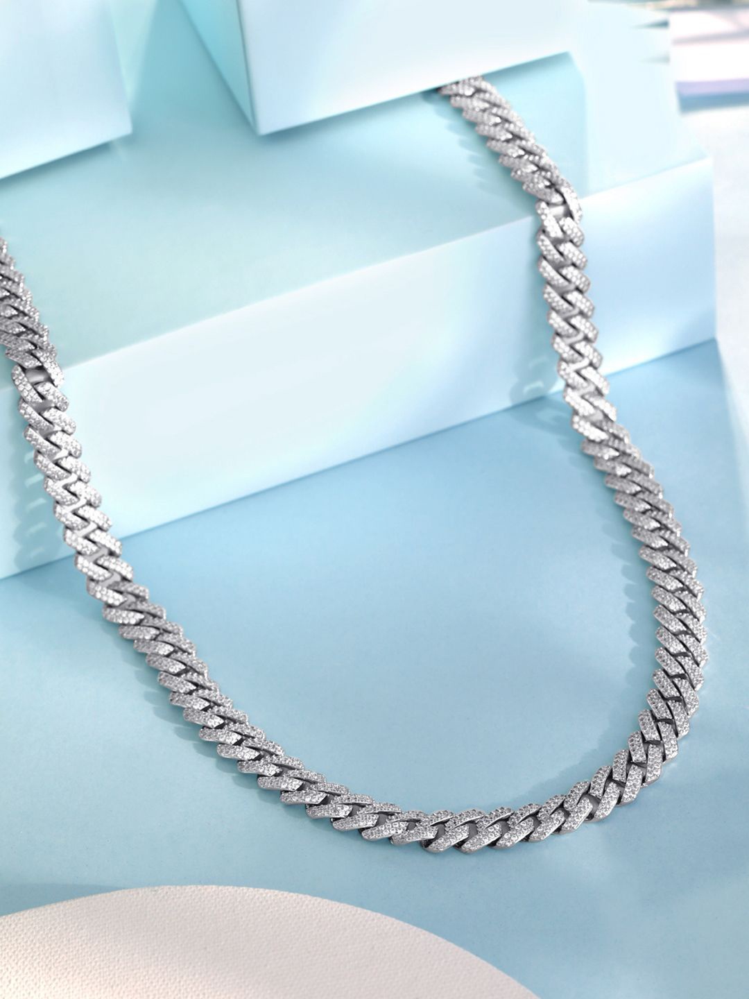 

Zavya Men 925 Sterling Silver Cubic Zirconia Studded Rhodium-Plated Chain