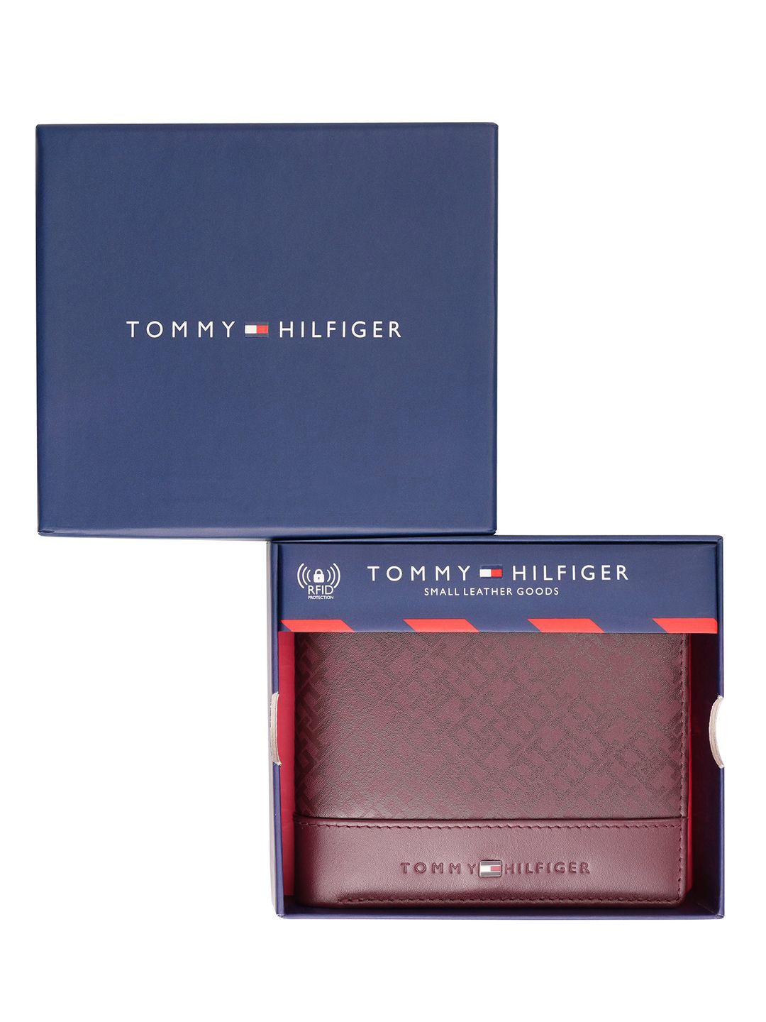 

Tommy Hilfiger Men Geometric Textured Leather Two Fold Wallet, Maroon