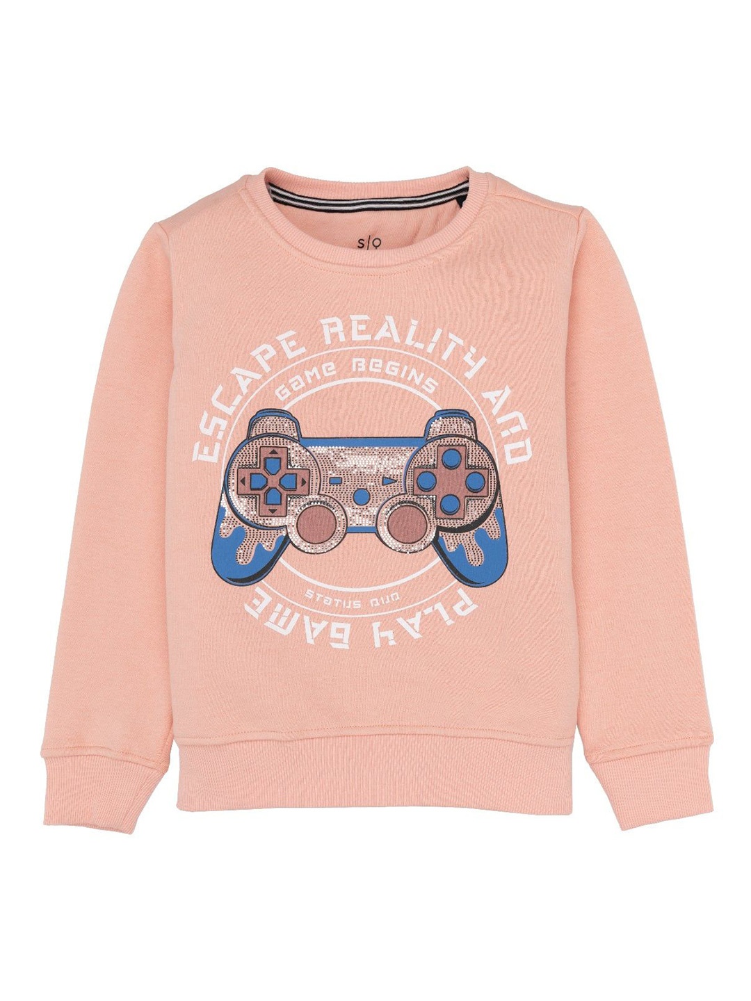 

Status Quo Boys Graphic Printed Round Neck Cotton Pullover Sweatshirt, Peach