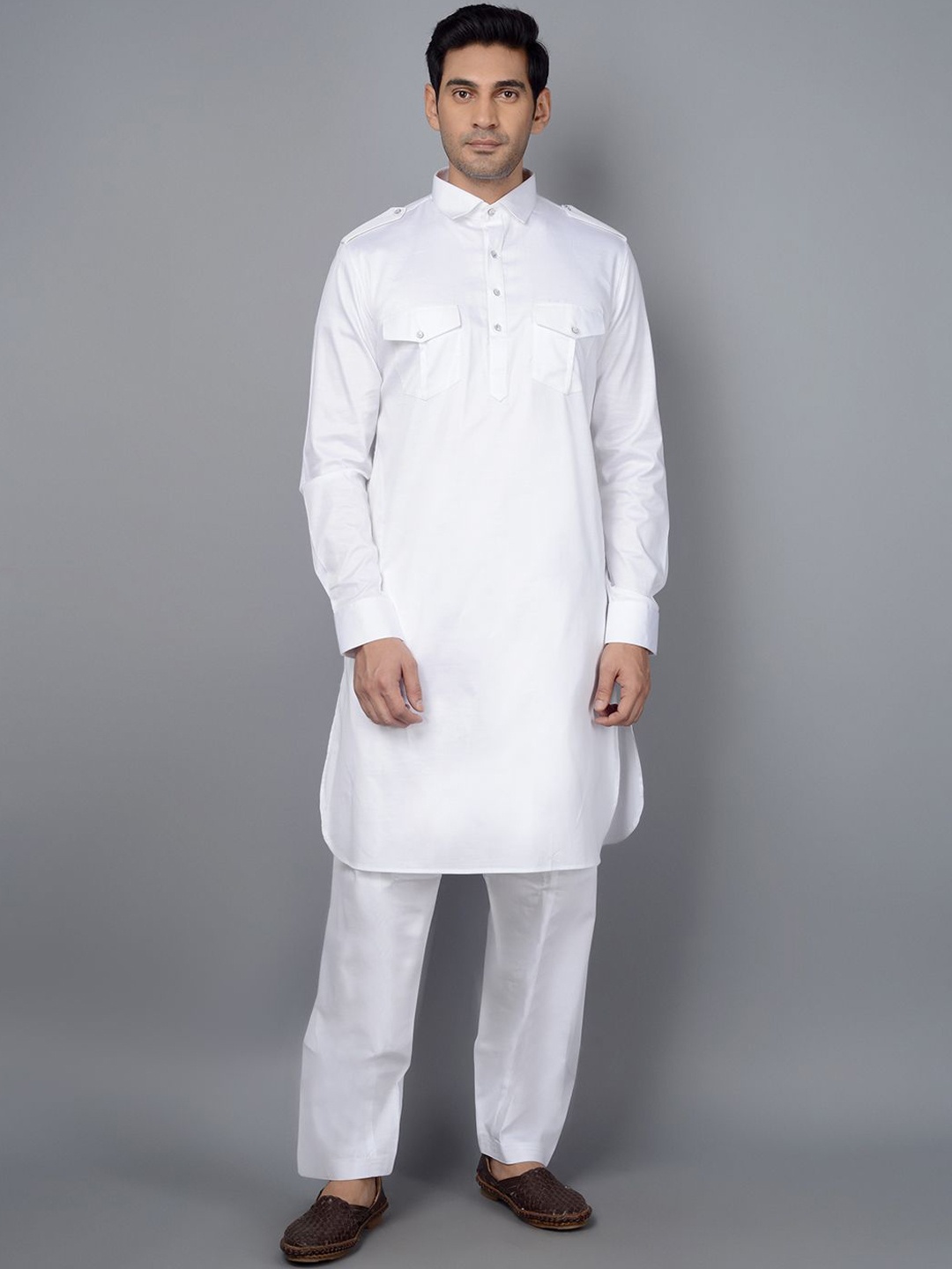 

azania Shirt Collar Regular Pathani Kurta with Pyjamas, White