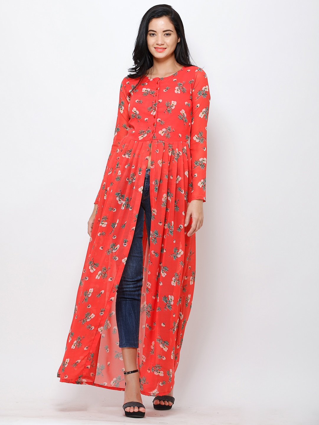 

BAESD Floral Printed Round Neck Anarkali Kurta, Orange