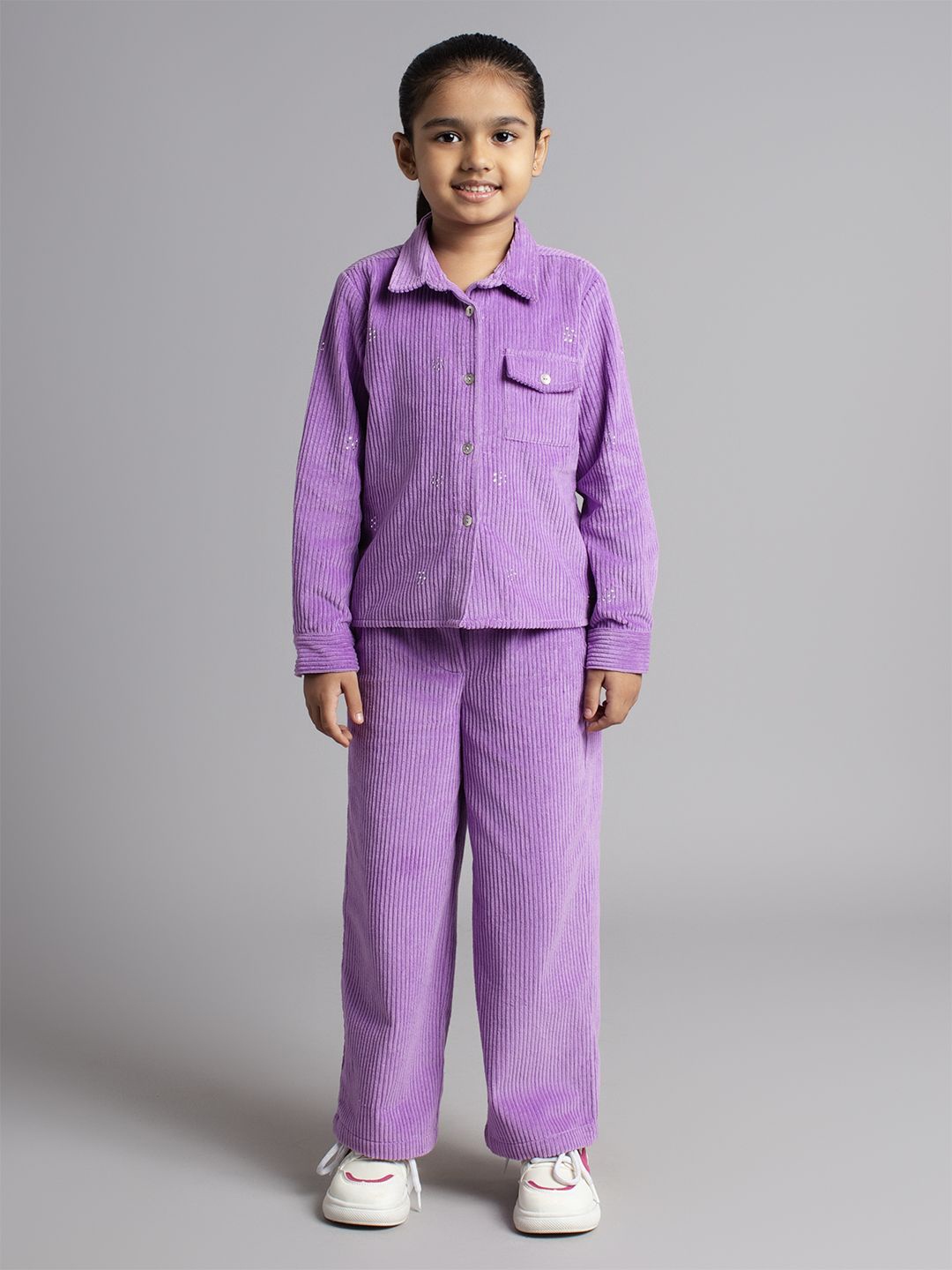 

Ed-a-Mamma Girls Self Design Shirt With Trousers, Purple