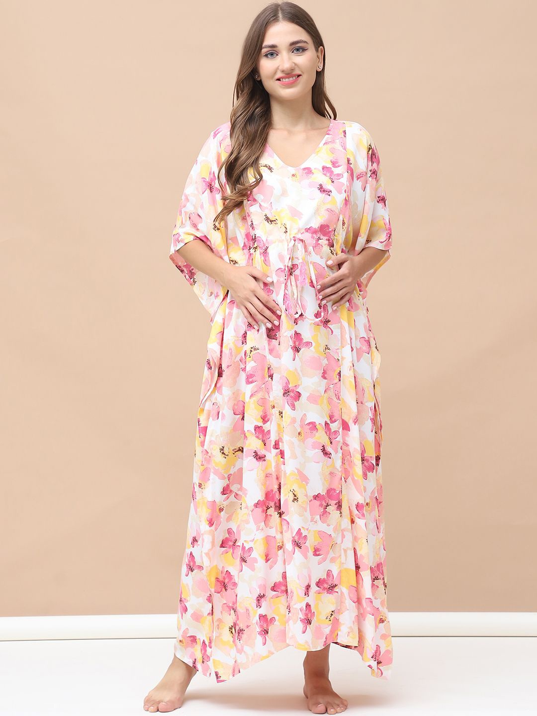 

Secret Wish Women Floral Printed Maxi Nightdress, Pink