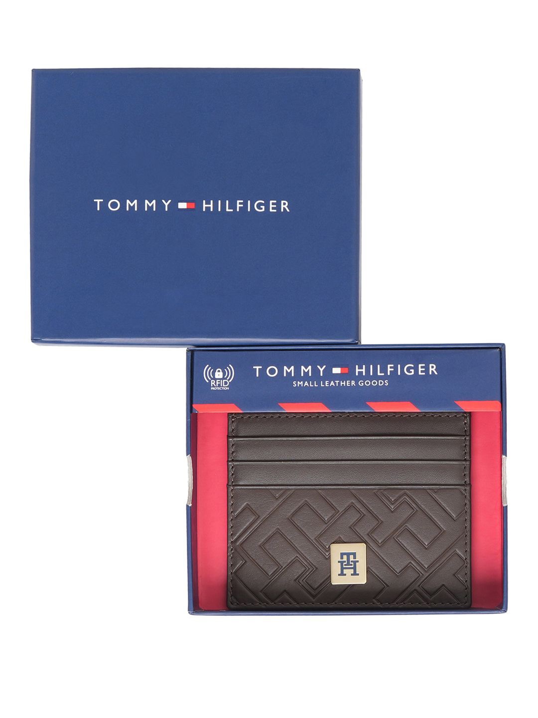 

Tommy Hilfiger Men Geometric Leather Card Holder, Brown