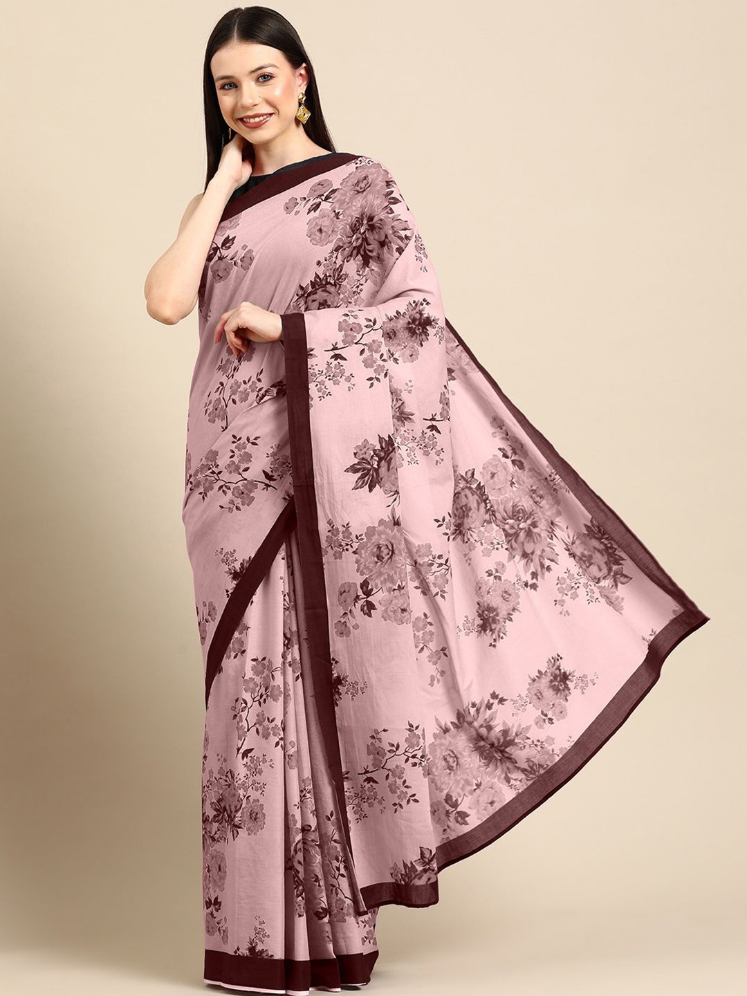

BUTA BUTI Floral Printed Pure Cotton Saree, Mauve