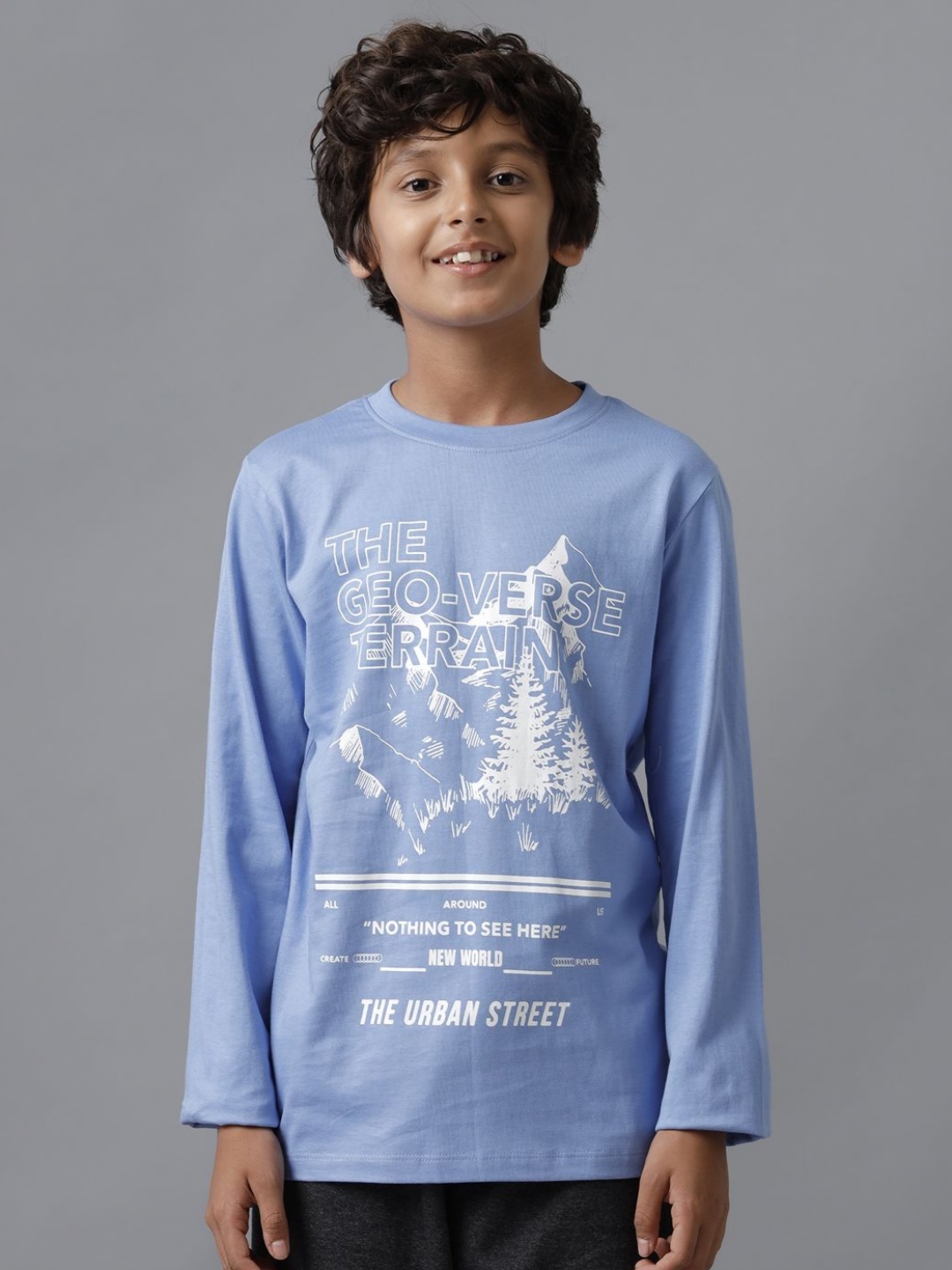 

UNDER FOURTEEN ONLY Boys Typography Printed Round Neck Cotton T-shirt, Blue
