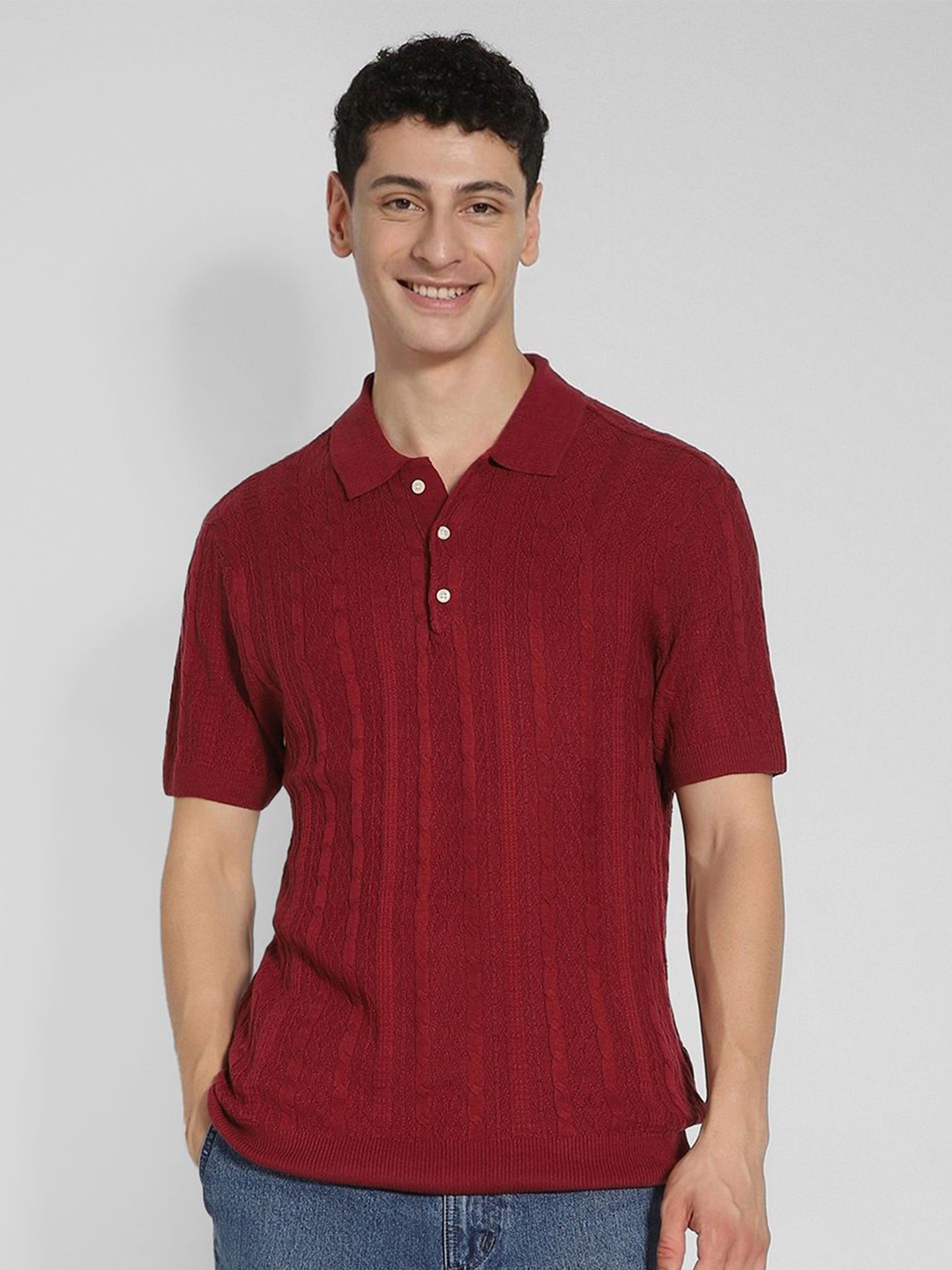 

AMERICAN EAGLE OUTFITTERS Men Cable Knit Pullover, Maroon