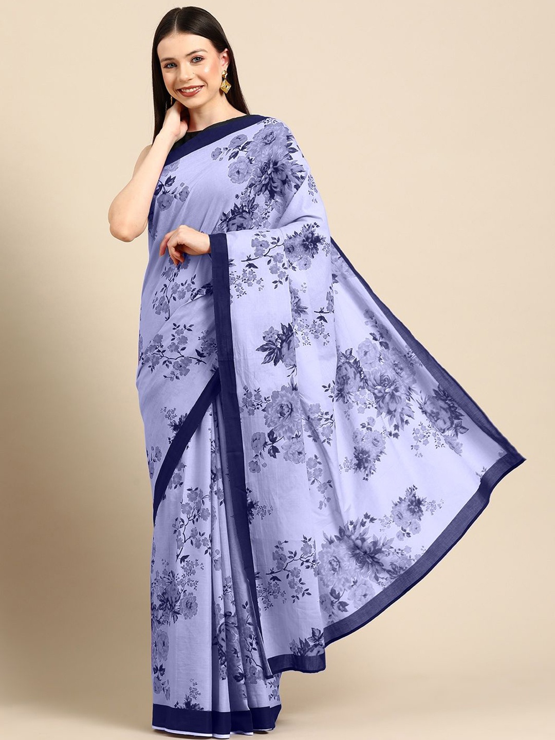 

BUTA BUTI Floral Pure Cotton Saree, Blue