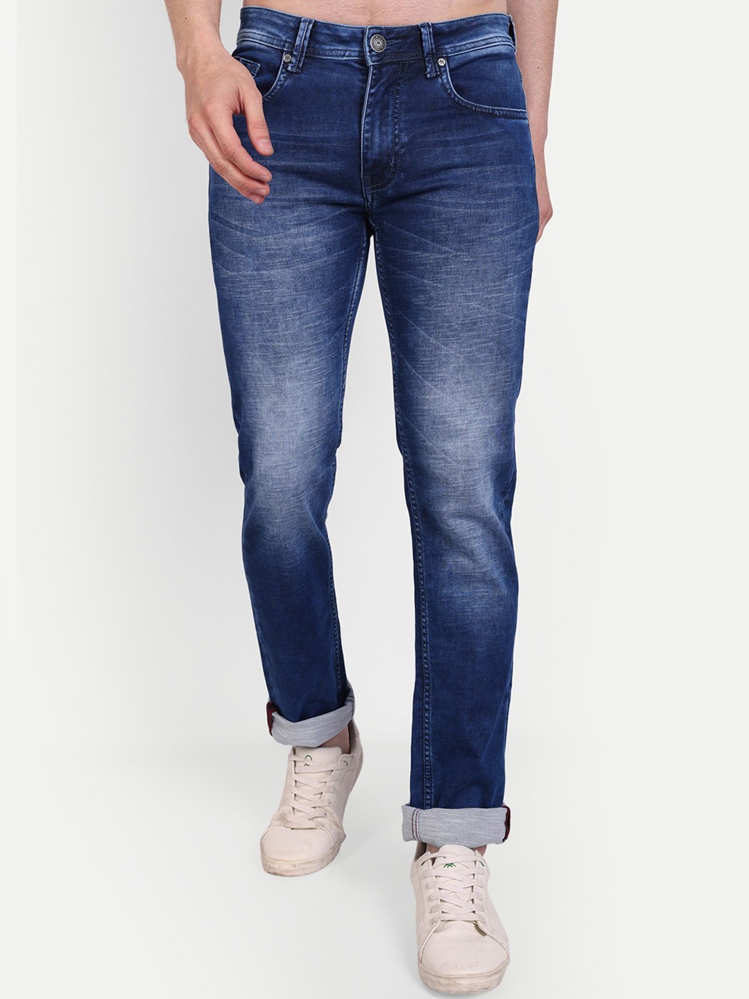 

MEGHZ Men Micheal Slim Fit Light Fade Stretchable Jeans, Blue
