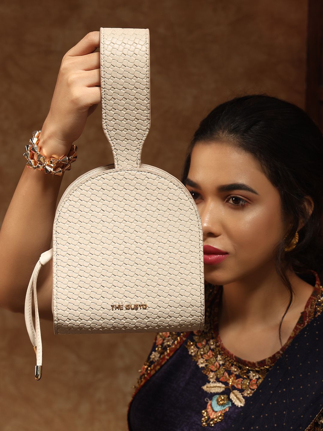 

THE GUSTO Women Textured Structured Handheld Bag, Beige