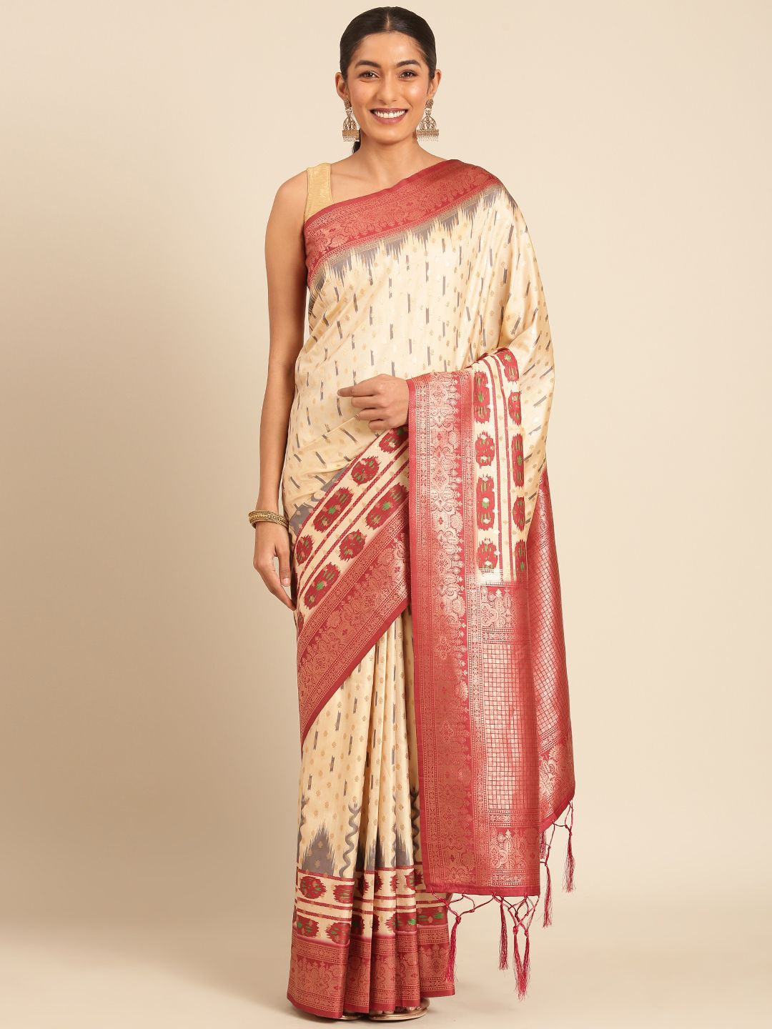 

Ishin Ethnic Motifs Woven Design Zari Saree, Cream