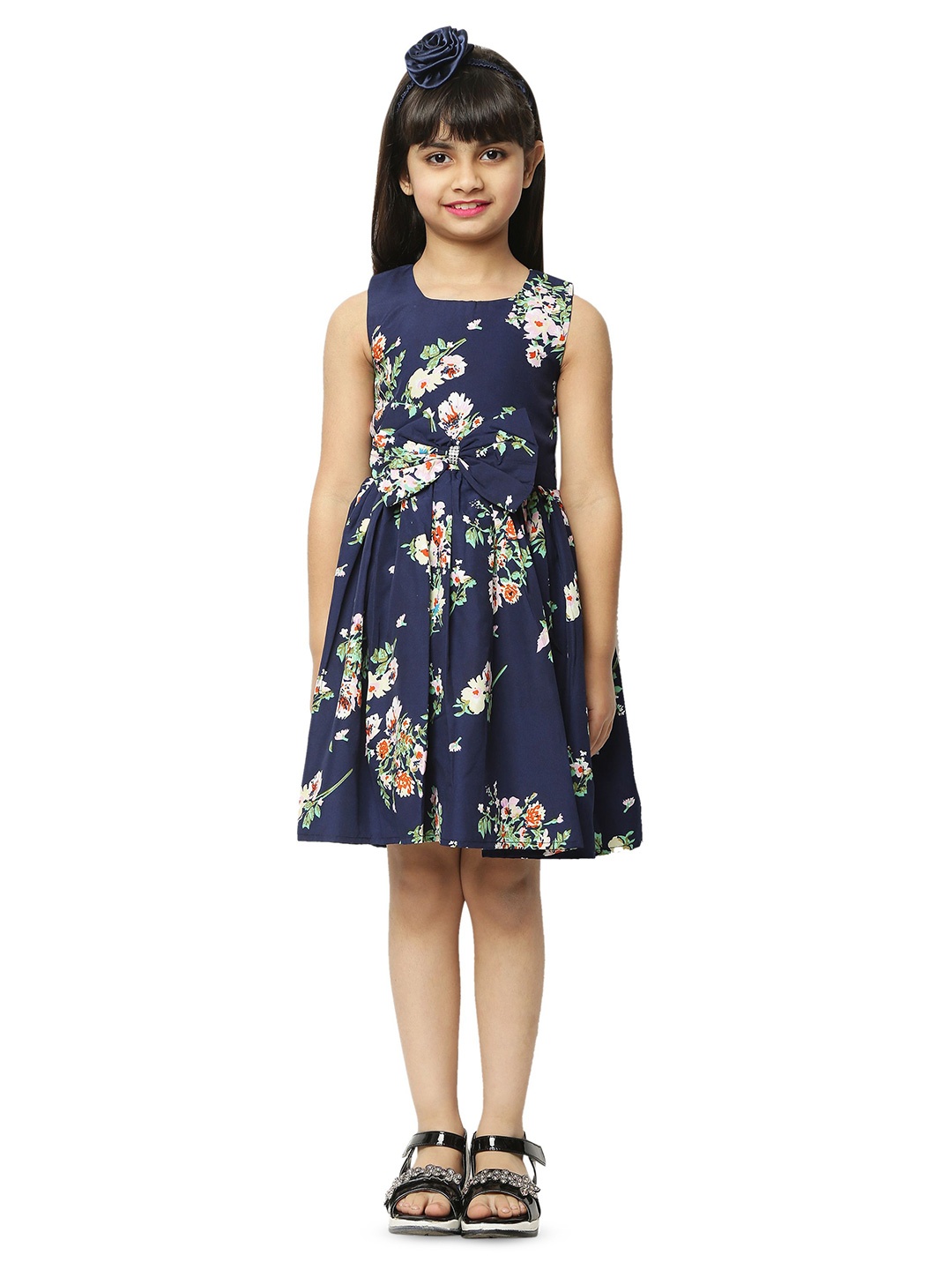 

Wish little Girls Floral Printed Fit & Flare Mini Dress, Blue