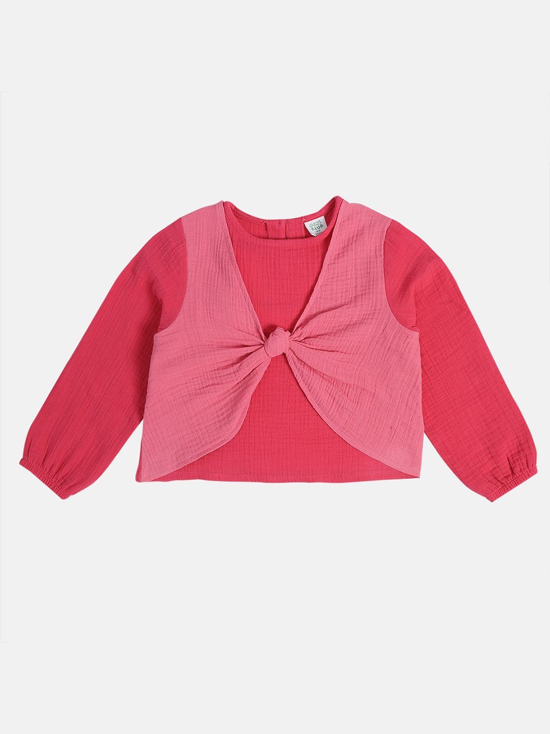 

MINI KLUB Girls Solid Round Neck Cotton Top, Pink