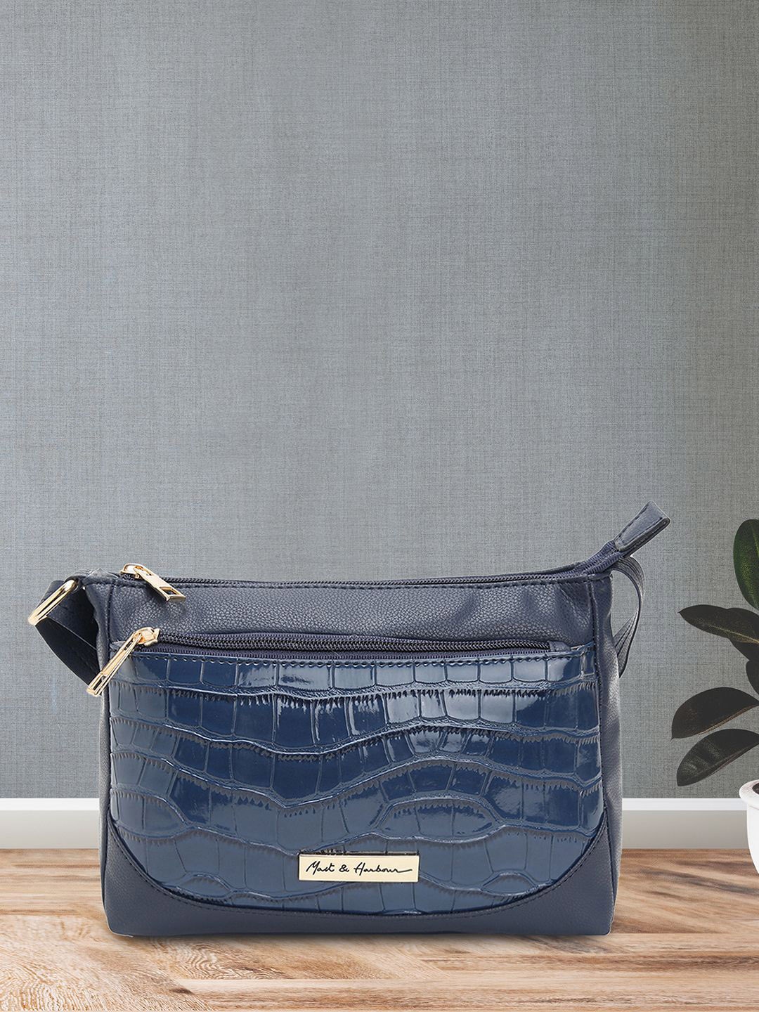 

Mast & Harbour Women Textured Shopper Sling Bag, Blue