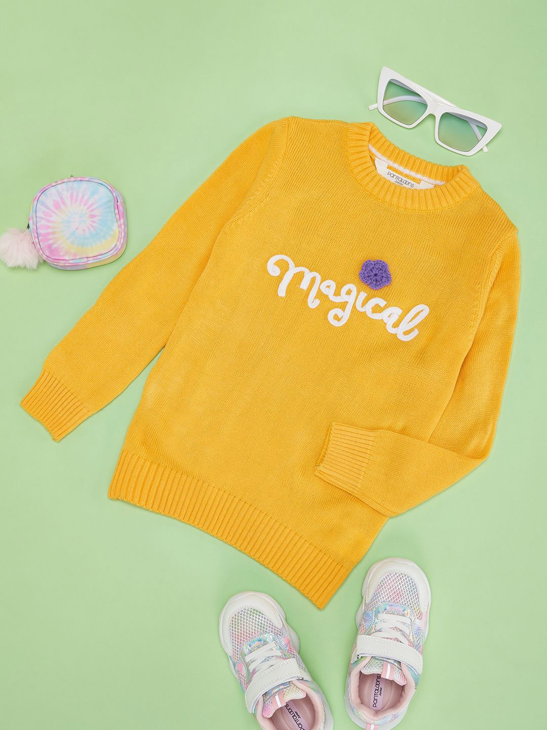 

Pantaloons Junior Girls Cable Knit Pullover, Yellow