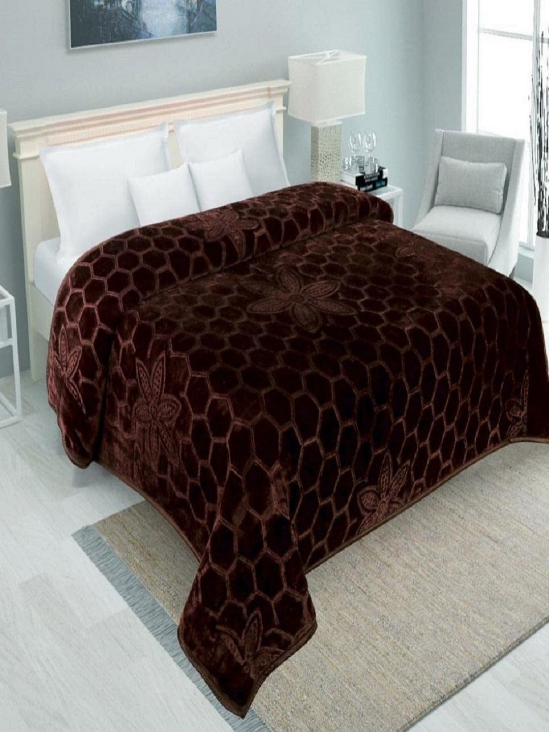 

CHICERY Brown Geometric Printed Mink Heavy Winter Single Bed Blanket