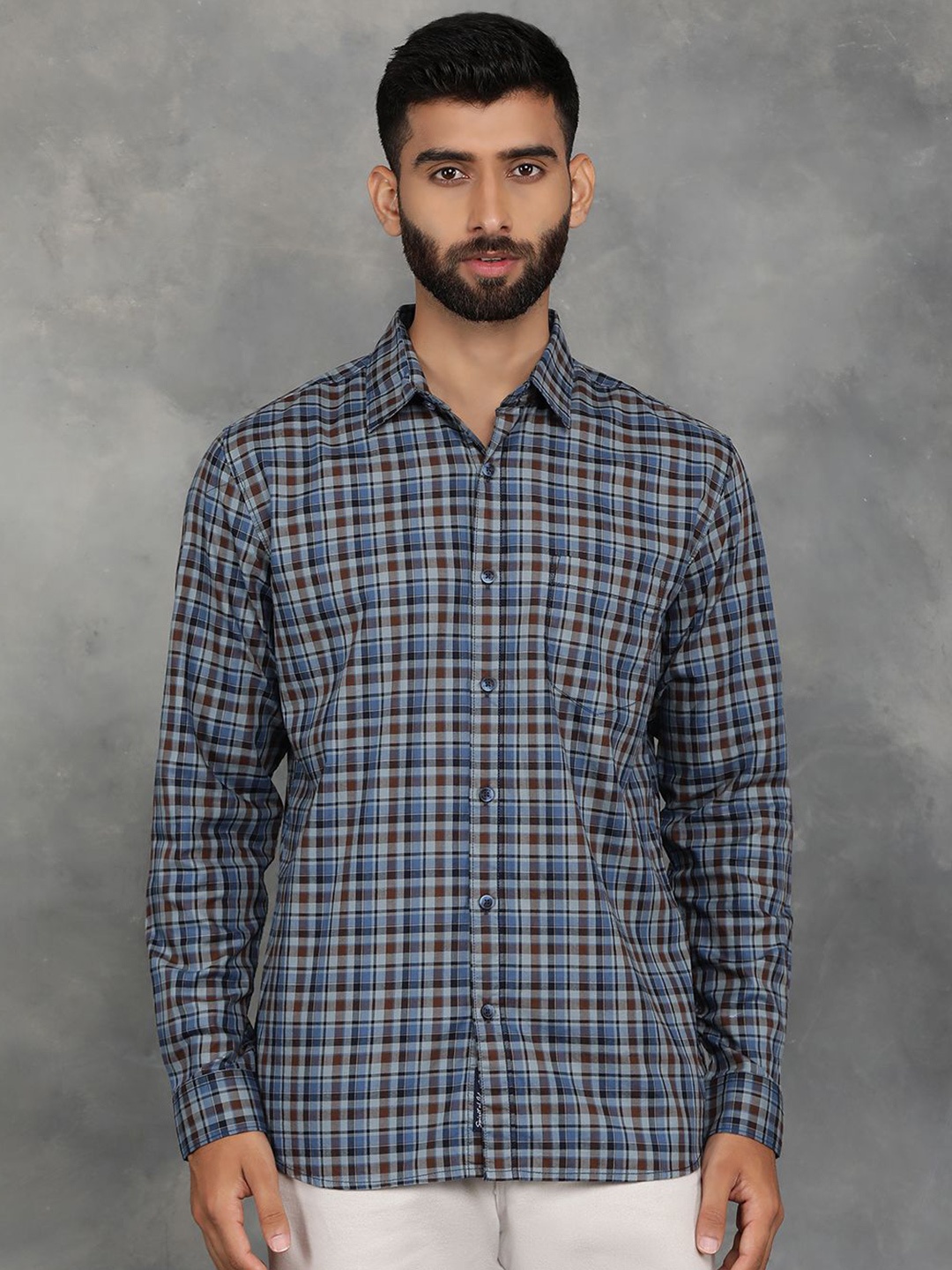 

JADE BLUE Men Spread Collar Micro Checked Cotton Slim Fit Casual Shirt